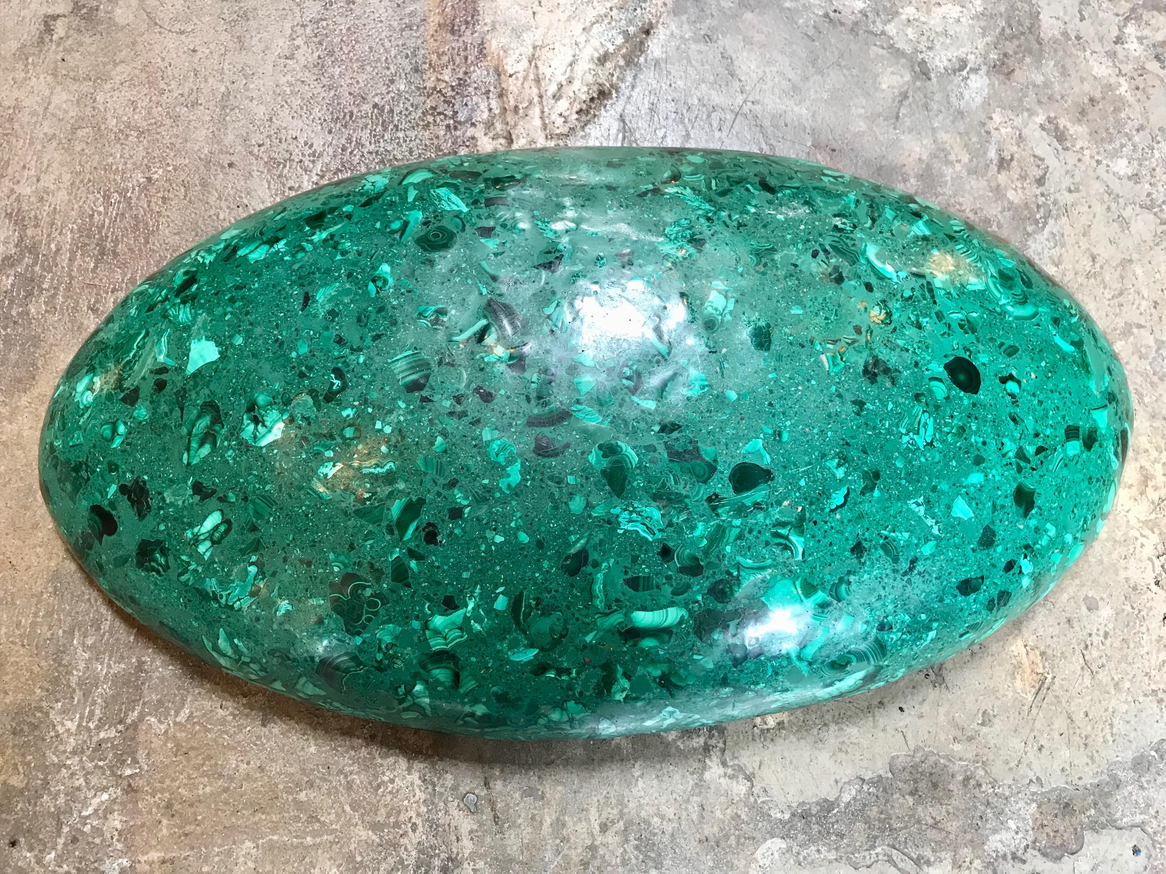 Mid-Century Modern Italian Polished Green Marble Oval High Sided Brass Bowl, 1960s