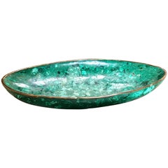 Italian Polished Green Marble Oval High Sided Brass Bowl, 1960s