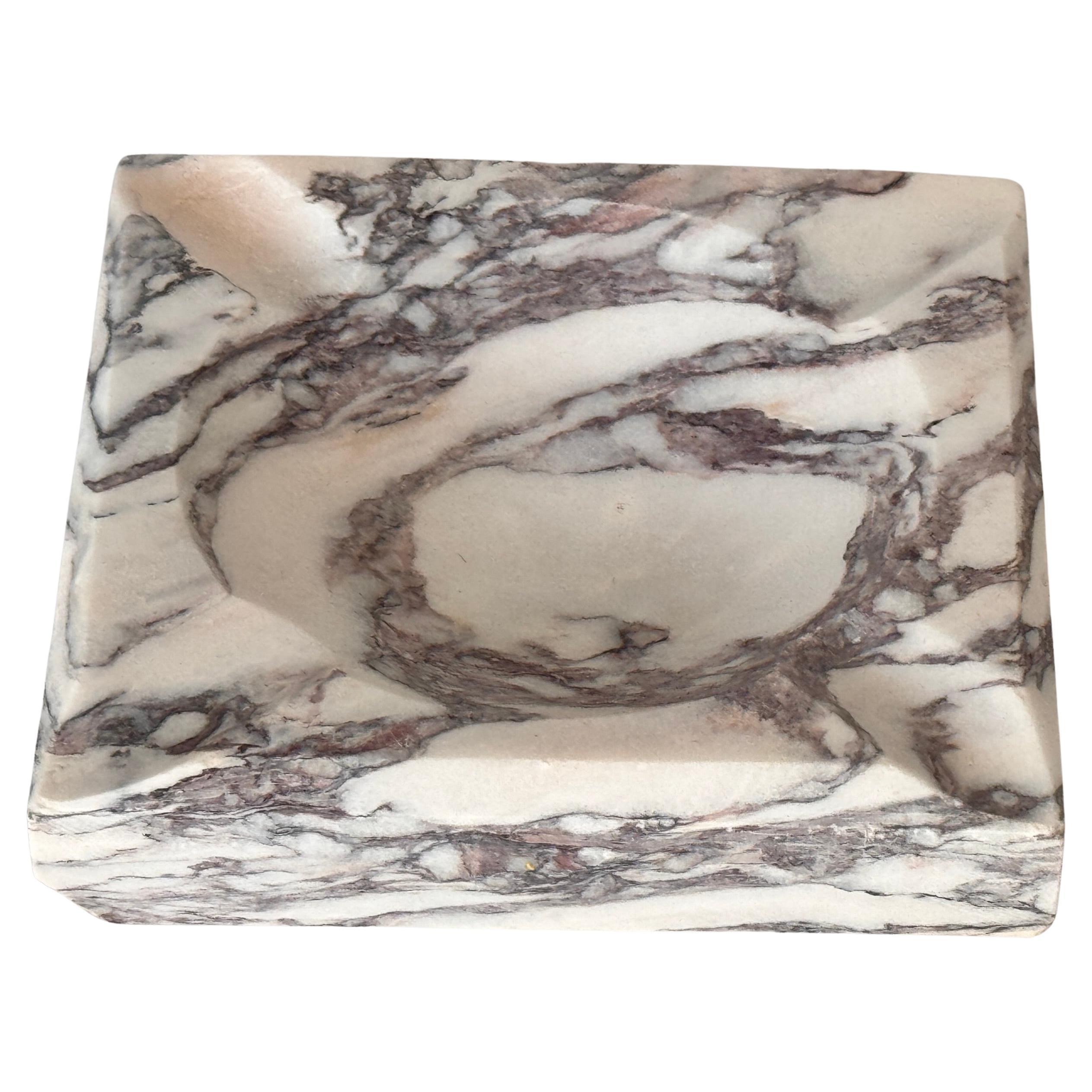 Mid-Century Modern Italian Polished Marble Ashtray – 1960s – White and Grey Veining, Square Shape For Sale