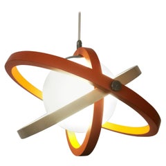 Italian Polished Opaline White Glass and Orange Wooden Ceiling Lamp, 1960