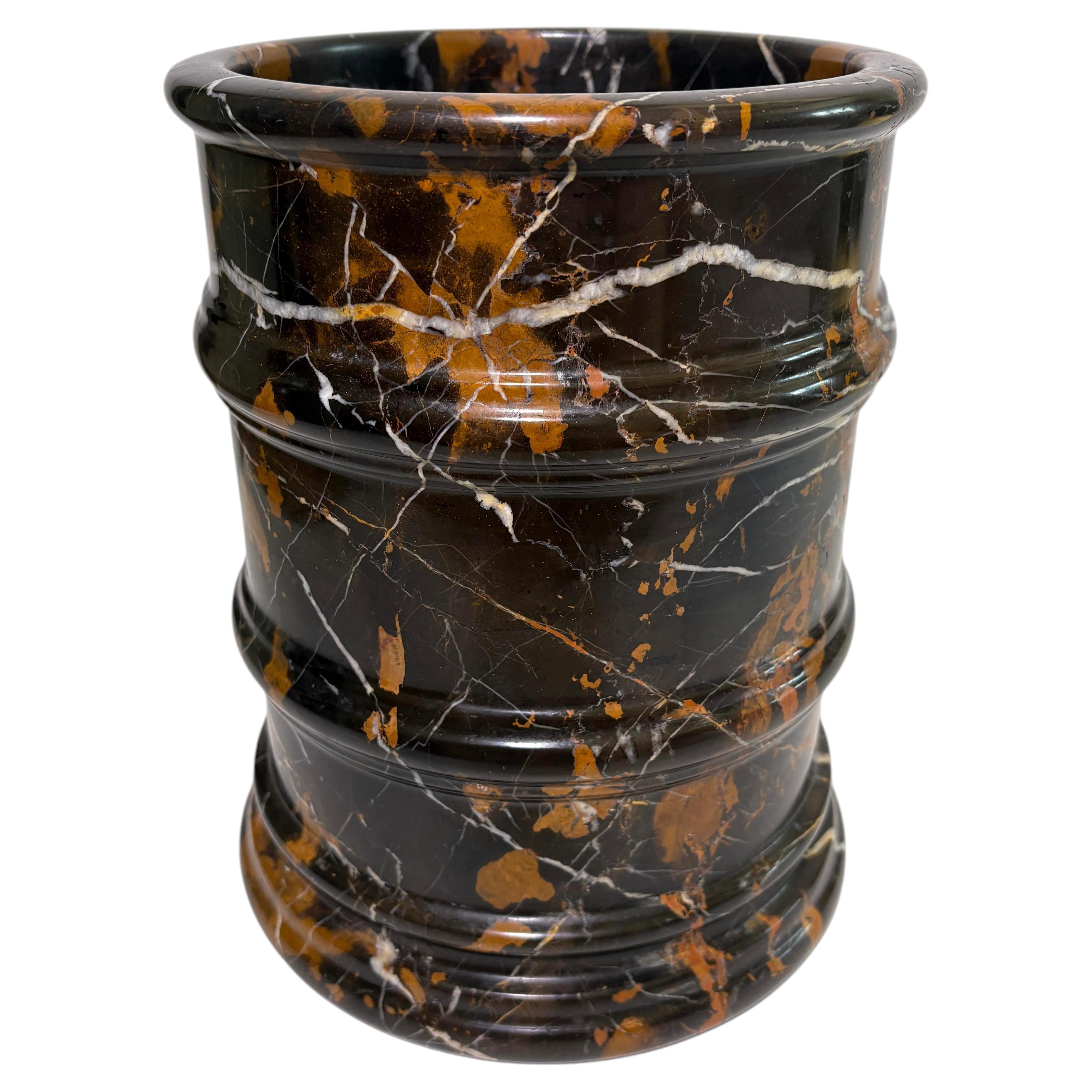 Italian Polished Portoro Marble Vase For Sale