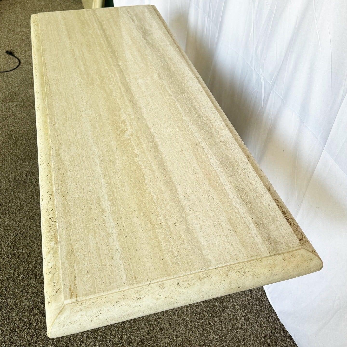 Italian Polished Travertine Bullnose Console Table In Good Condition For Sale In Delray Beach, FL