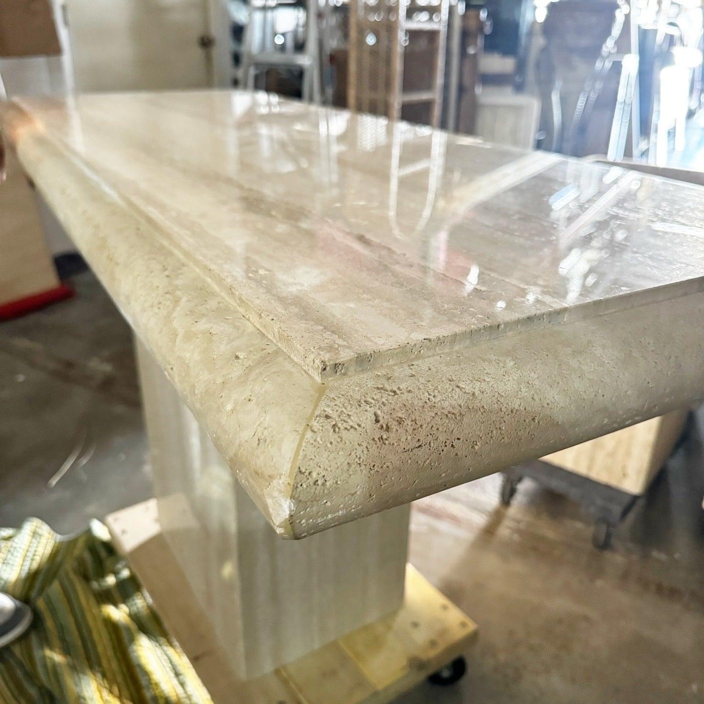 Late 20th Century Italian Polished Travertine Bullnose Console Table For Sale