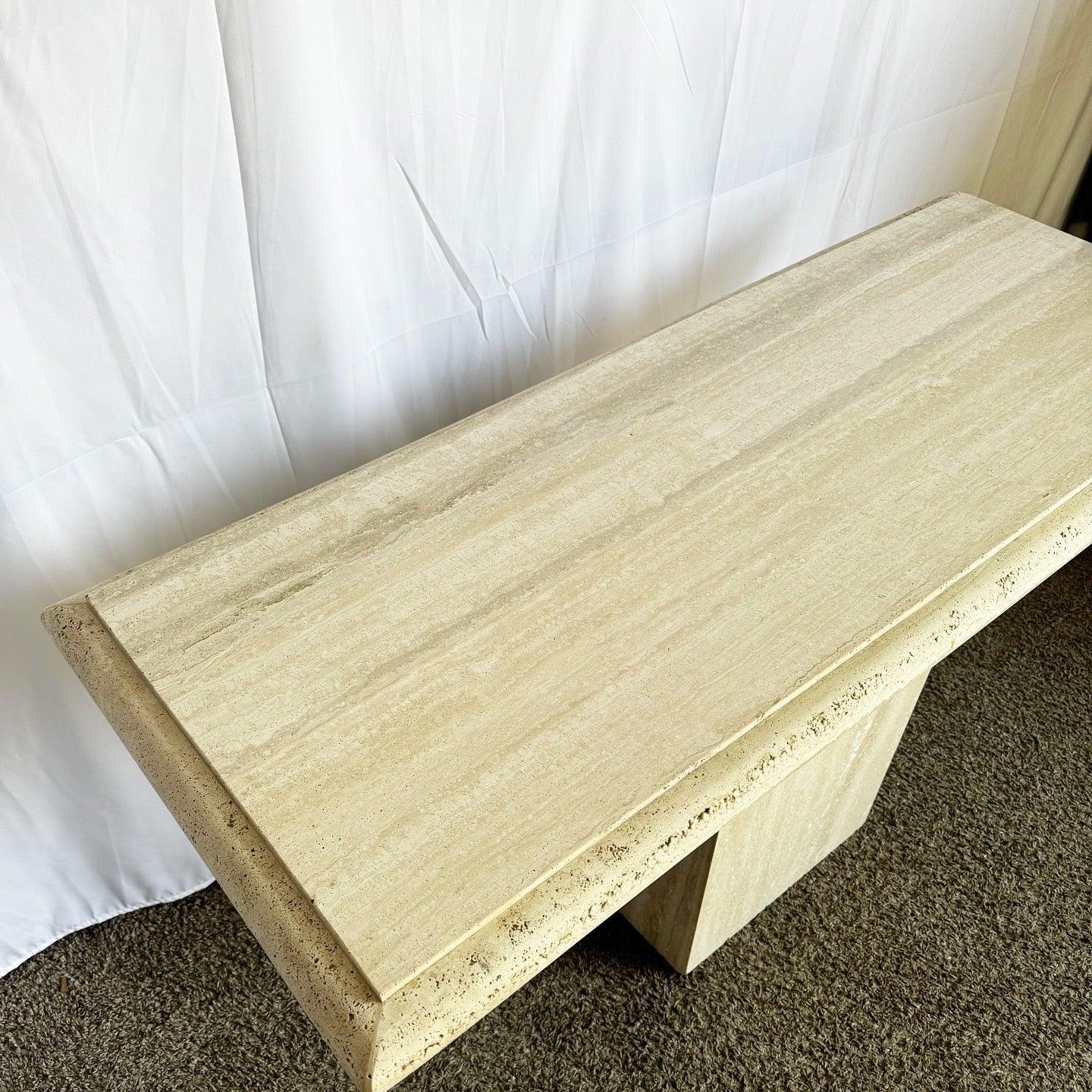 Italian Polished Travertine Bullnose Console Table For Sale 1