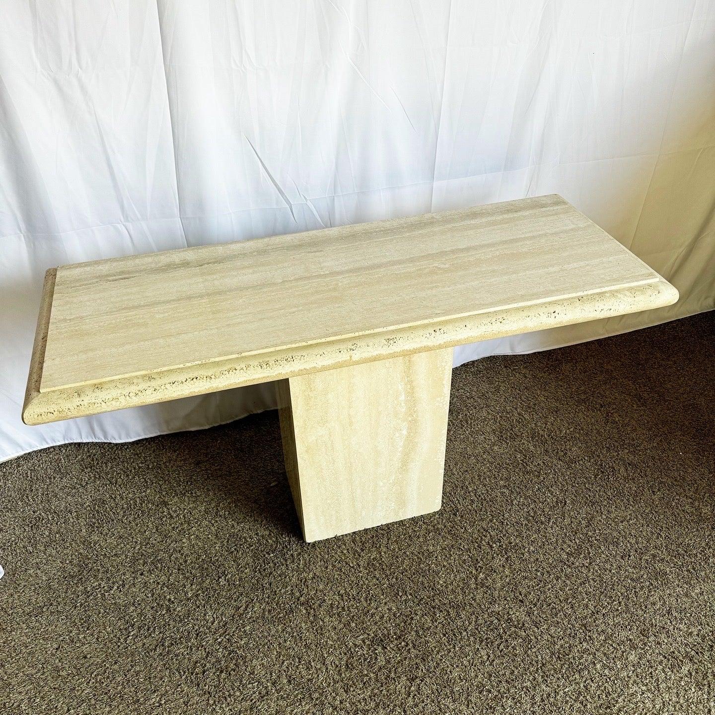Italian Polished Travertine Bullnose Console Table For Sale 2