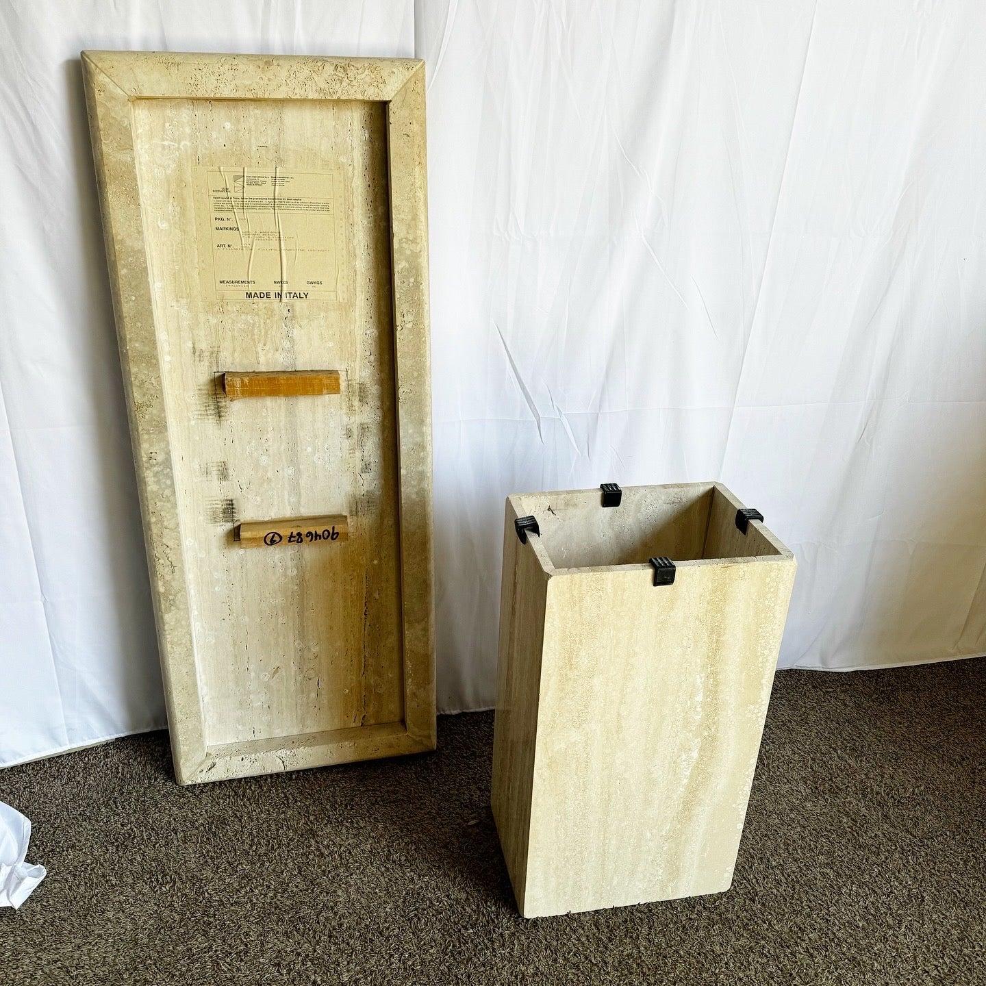 Italian Polished Travertine Bullnose Console Table For Sale 3