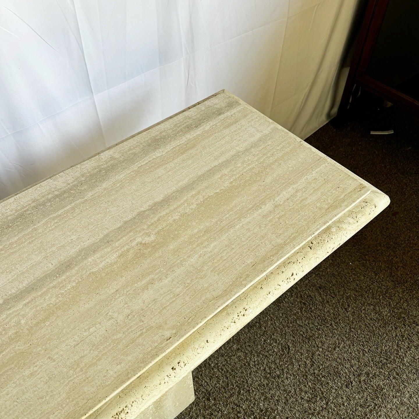 Italian Polished Travertine Bullnose Console Table For Sale 5