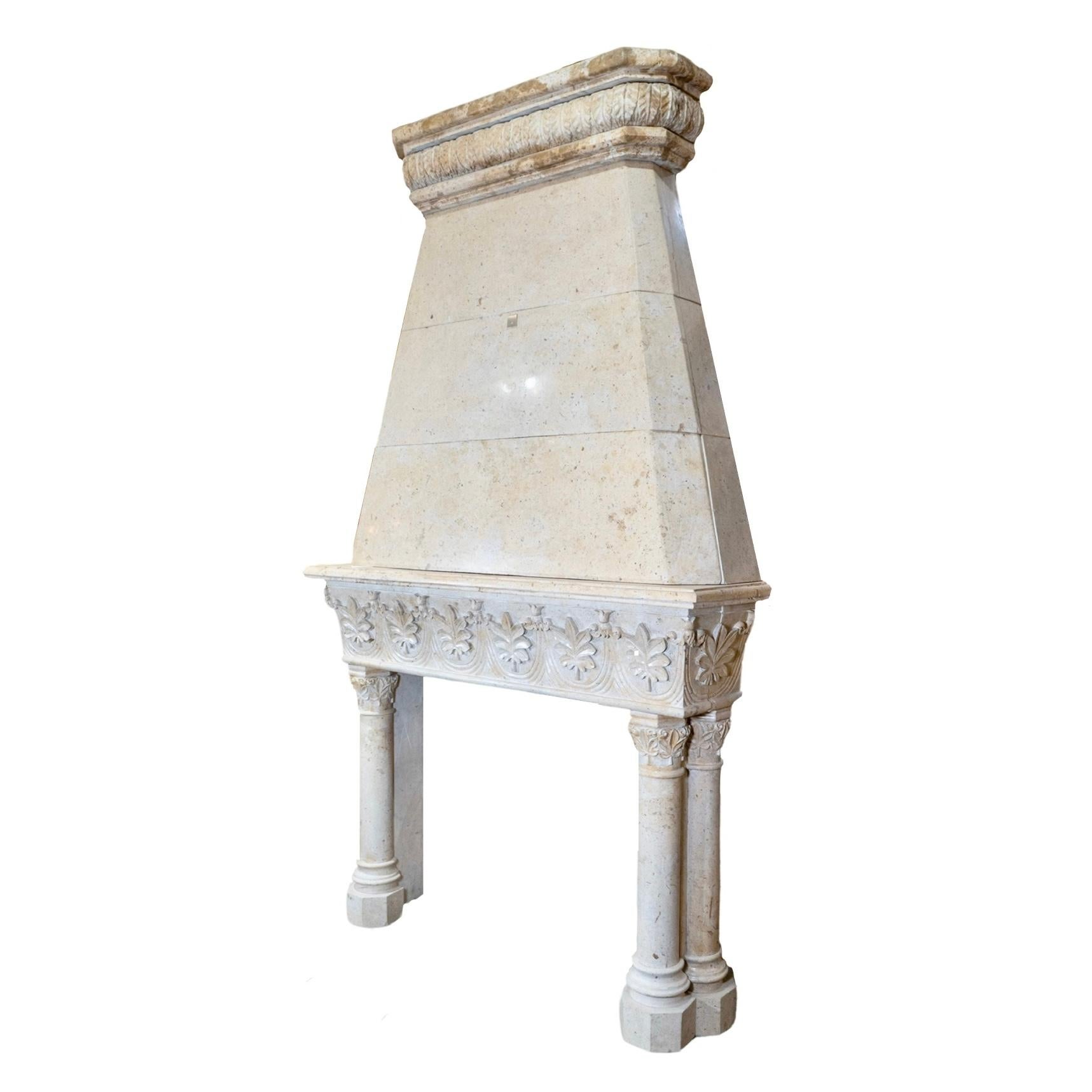 19th Century Italian Polished Travertine Fireplace For Sale