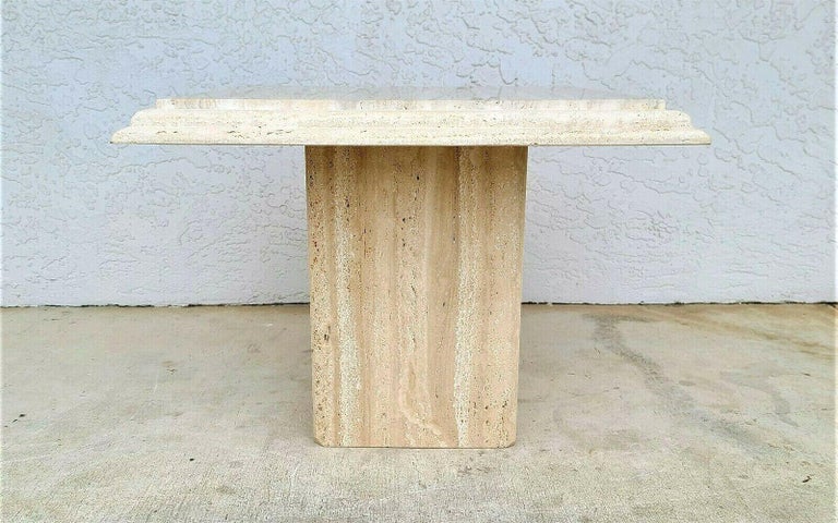 Mid-Century Modern Italian Polished Travertine Marble Side End Table by Stone International For Sale
