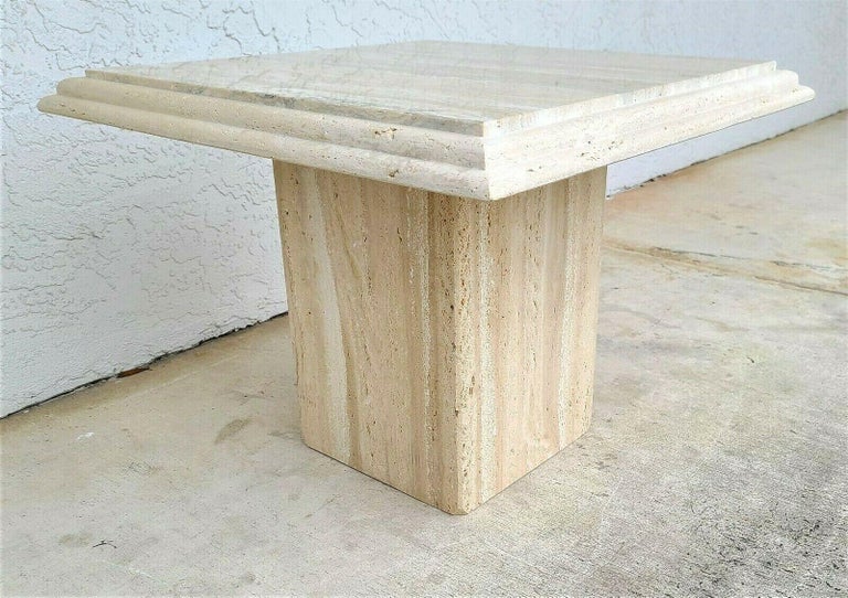 Italian Polished Travertine Marble Side End Table by Stone International In Good Condition For Sale In Lake Worth, FL