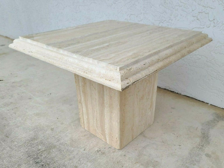 Late 20th Century Italian Polished Travertine Marble Side End Table by Stone International For Sale