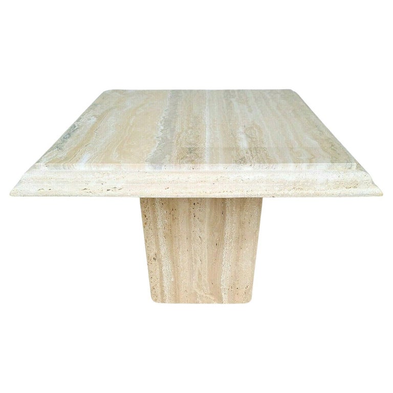 Italian Polished Travertine Marble Side End Table by Stone International For Sale