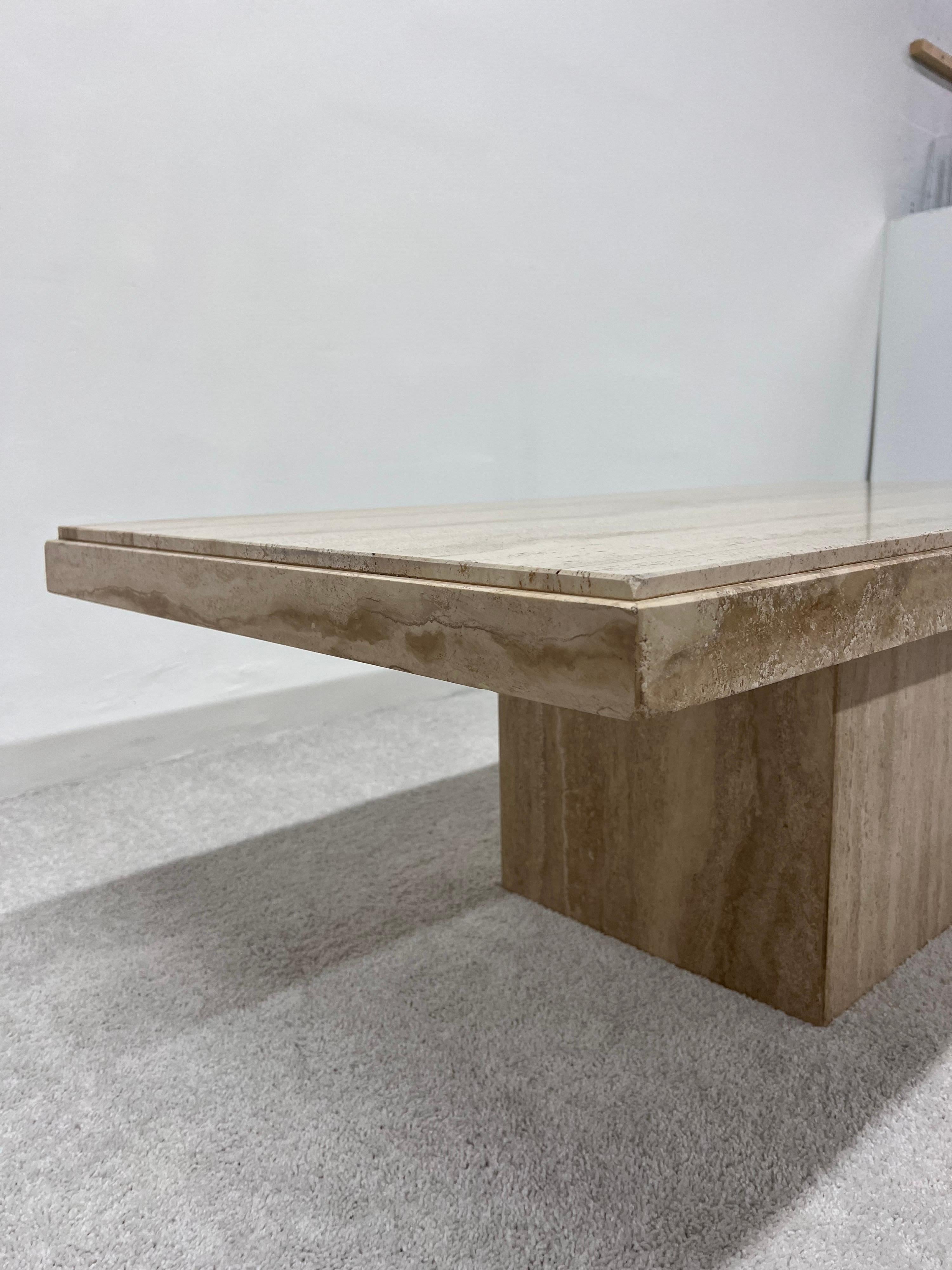 Italian Polished Travertine Rectangular Coffee or Cocktail Table, 1970s 4