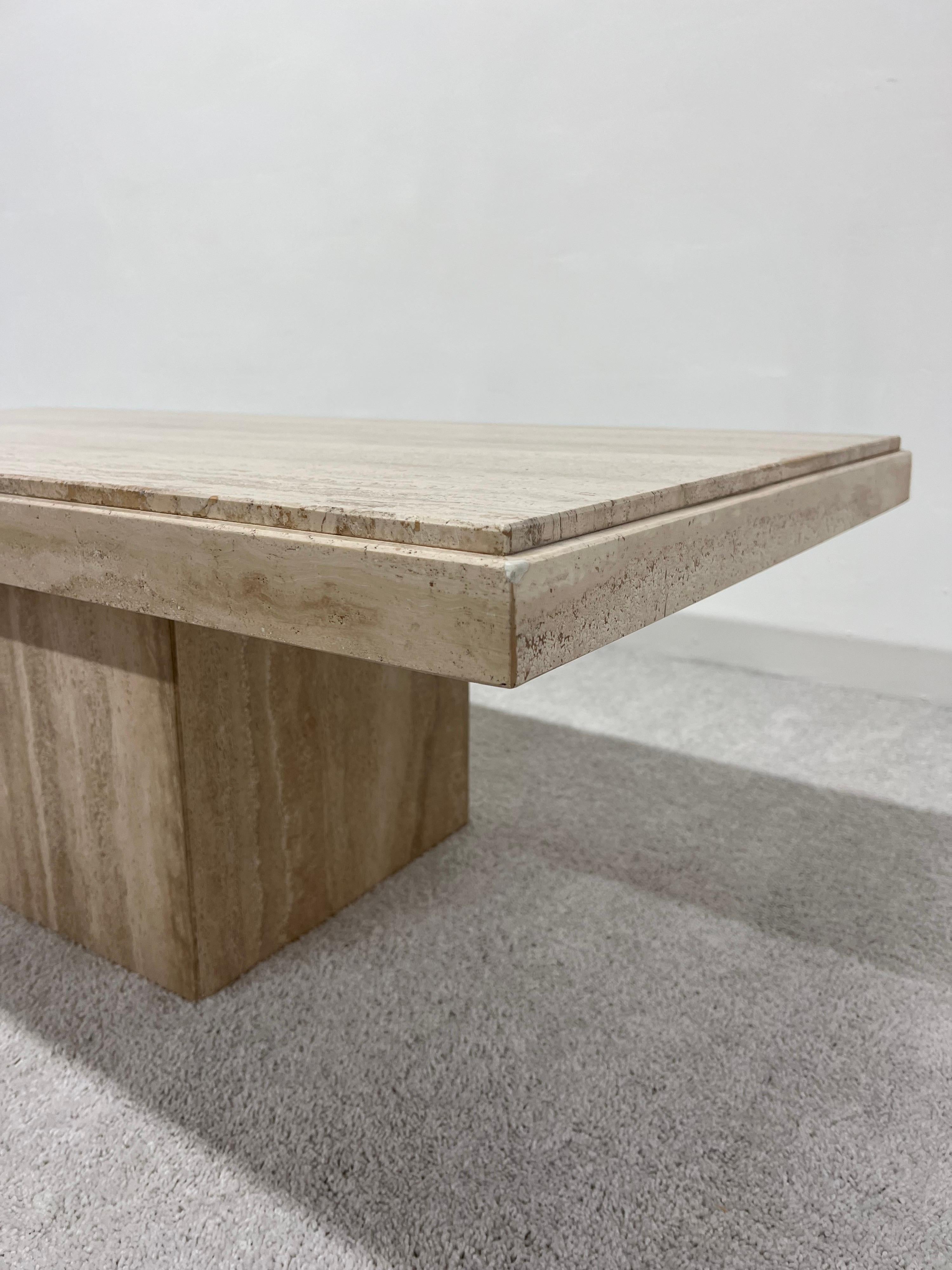 Italian Polished Travertine Rectangular Coffee or Cocktail Table, 1970s 5
