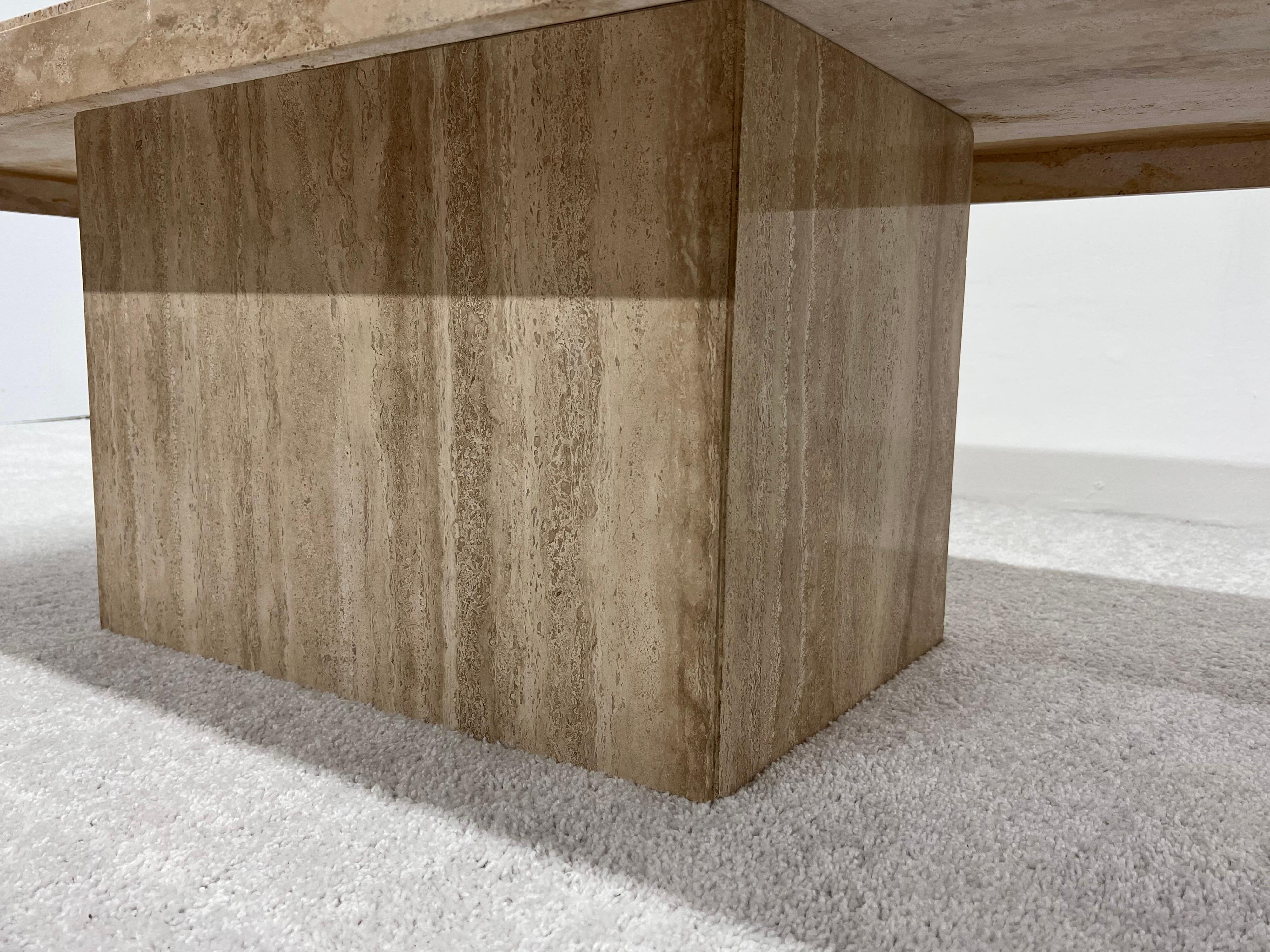 Italian Polished Travertine Rectangular Coffee or Cocktail Table, 1970s 10