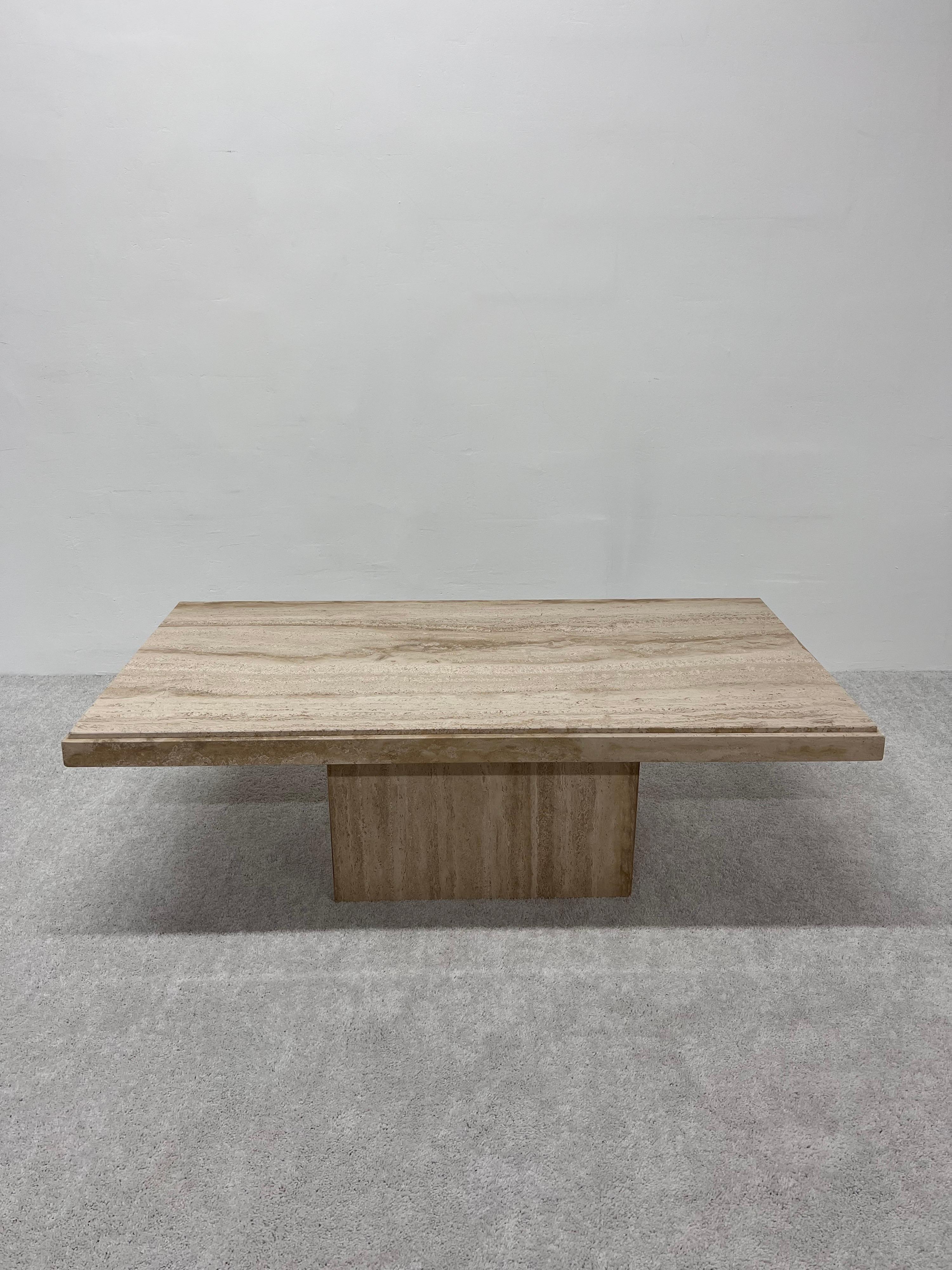 Mid-century polished Italian travertine coffee or cocktail table from the 1970s.
