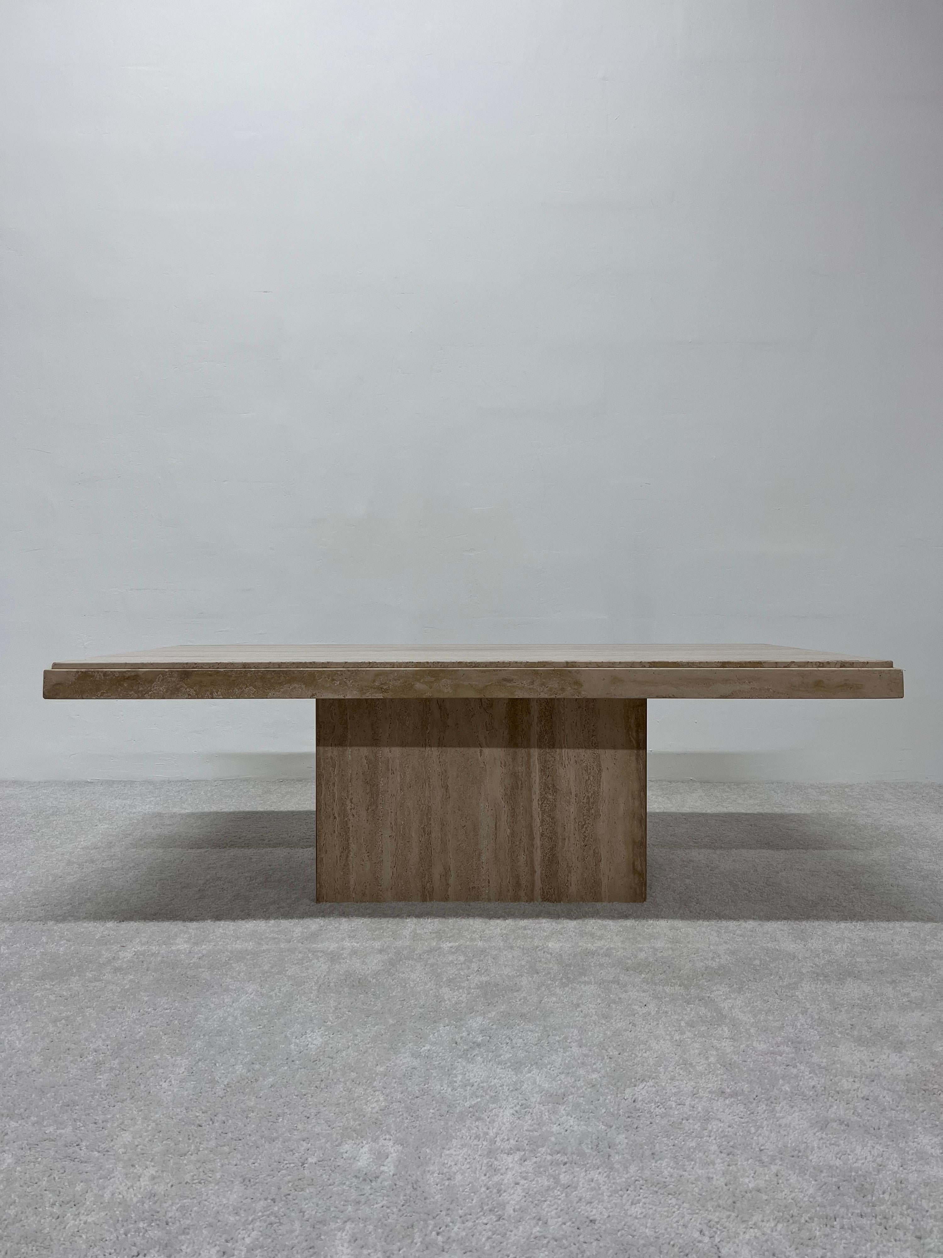 Italian Polished Travertine Rectangular Coffee or Cocktail Table, 1970s 1