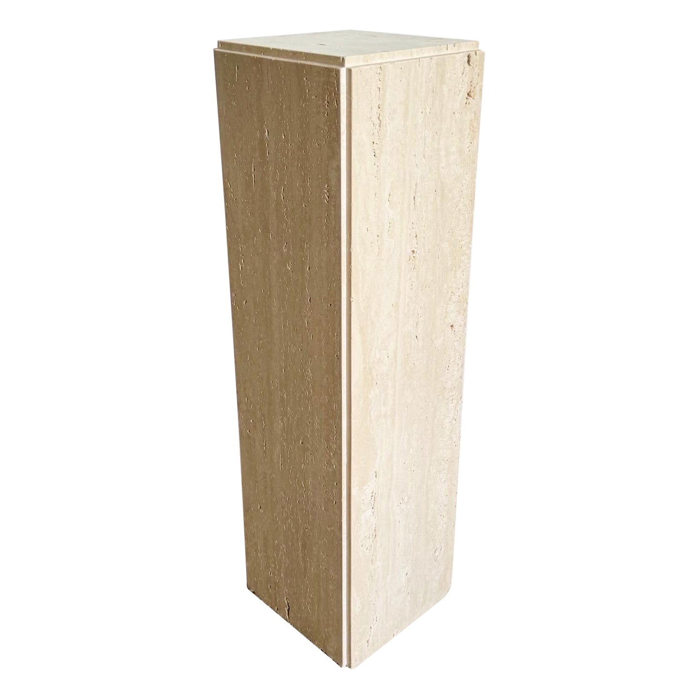 Italian Polished Travertine Rectangular Prism Pedestal
