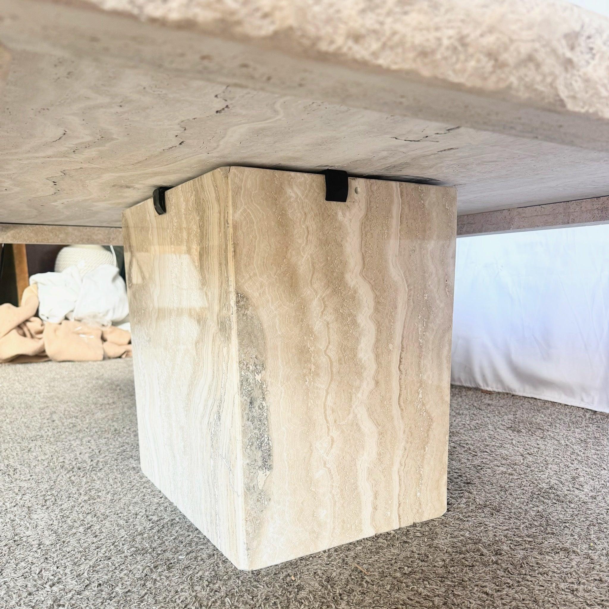 Italian Polished Travertine Rectangular Top Coffee Table With Raw Edges In Good Condition For Sale In Delray Beach, FL