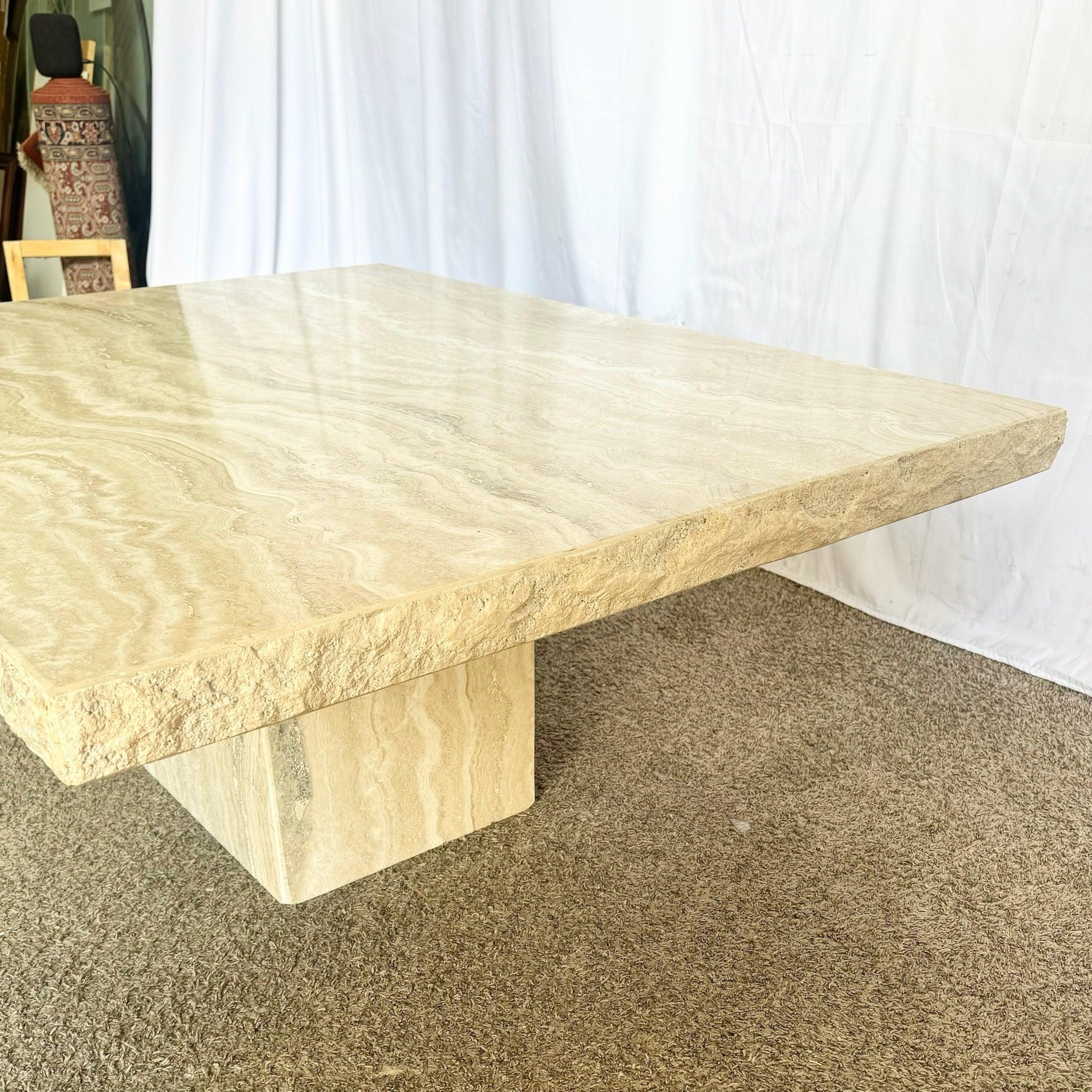 Late 20th Century Italian Polished Travertine Rectangular Top Coffee Table With Raw Edges For Sale