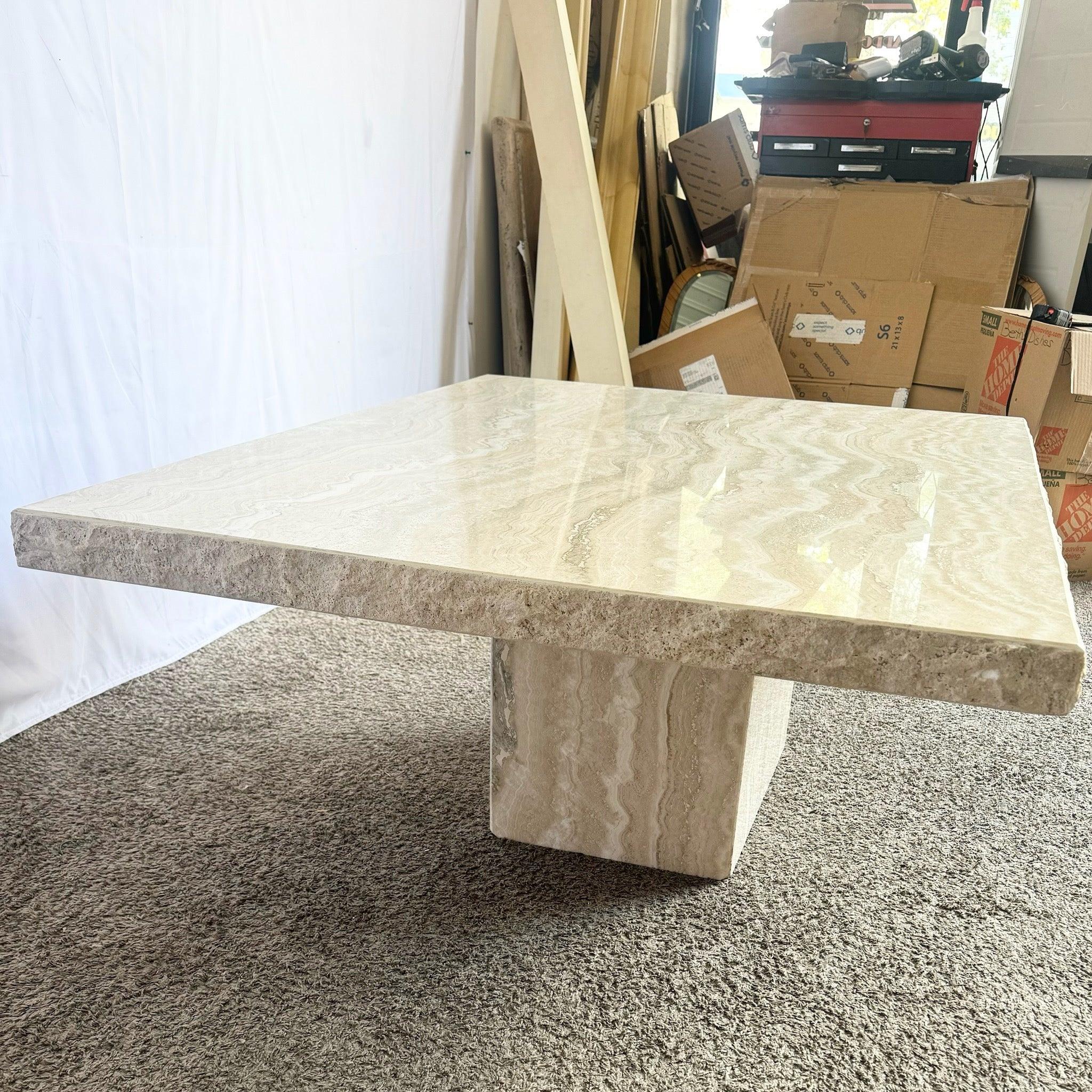 Italian Polished Travertine Rectangular Top Coffee Table With Raw Edges For Sale 1