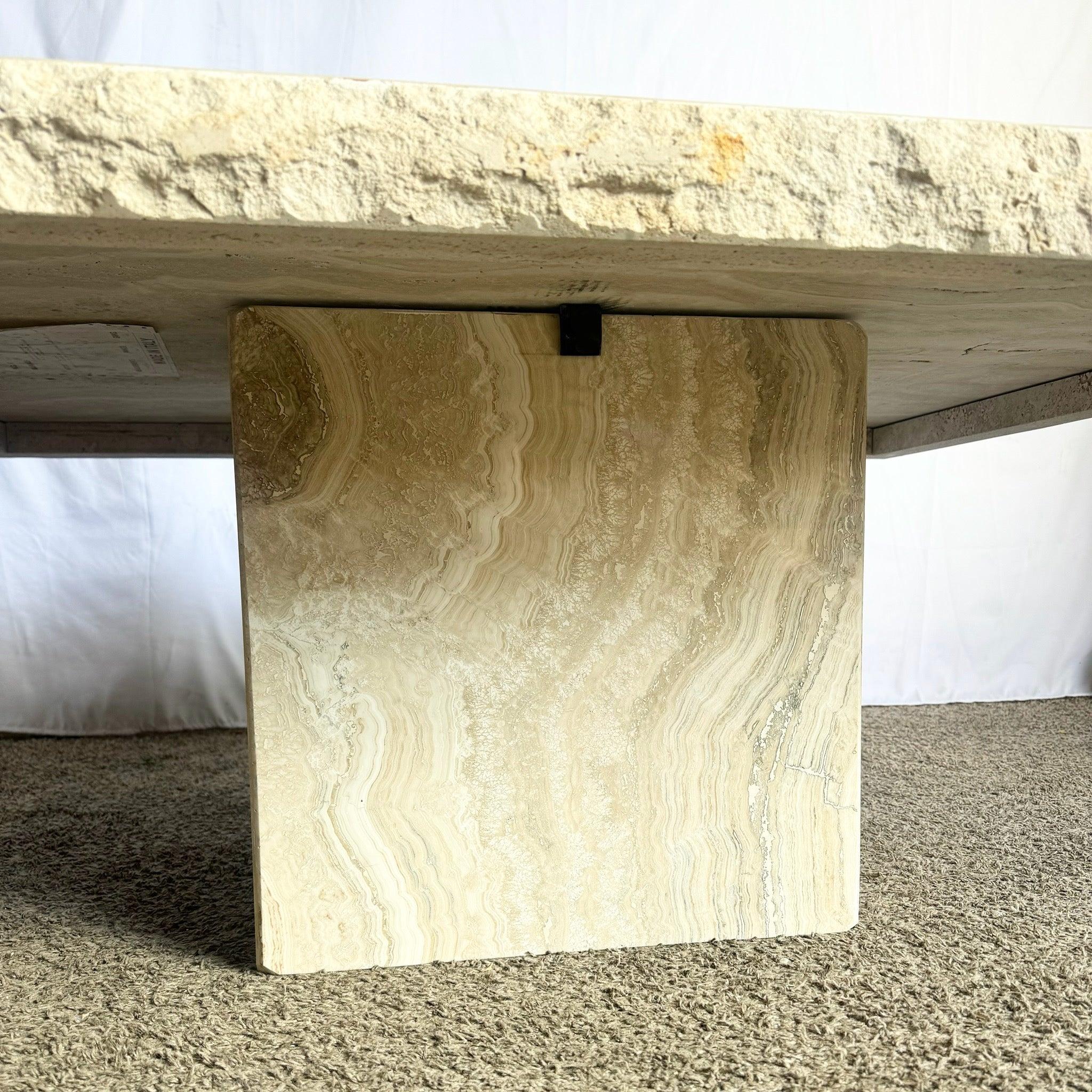 Italian Polished Travertine Rectangular Top Coffee Table With Raw Edges For Sale 4