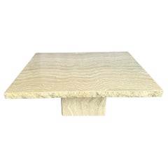 Italian Polished Travertine Rectangular Top Coffee Table With Raw Edges