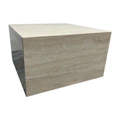 Italian Polished Travertine Square Cube Coffee Table on Casters, 1970s