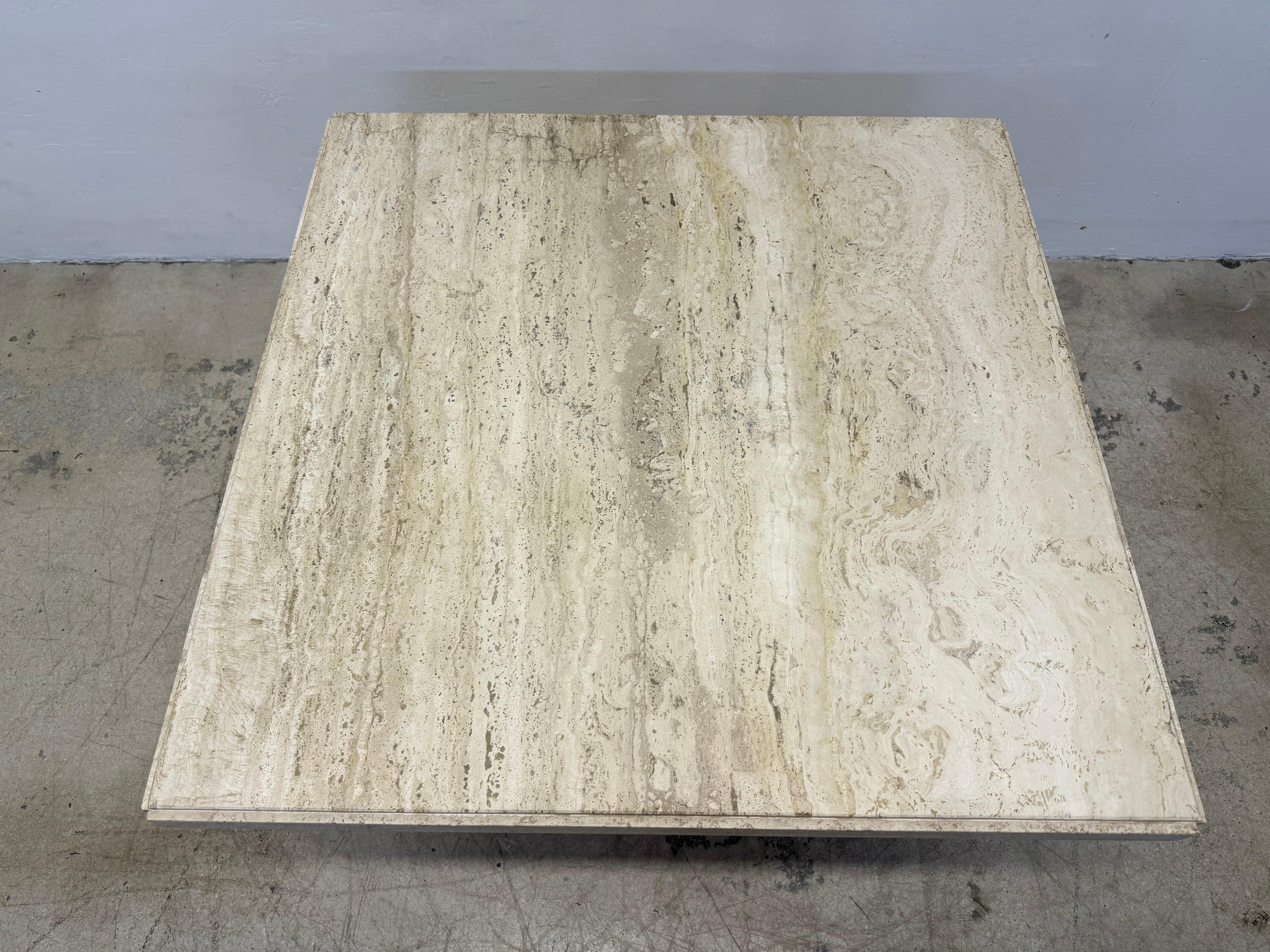 Italian Polished Travertine Square Dining or Center Table, 1970s 5