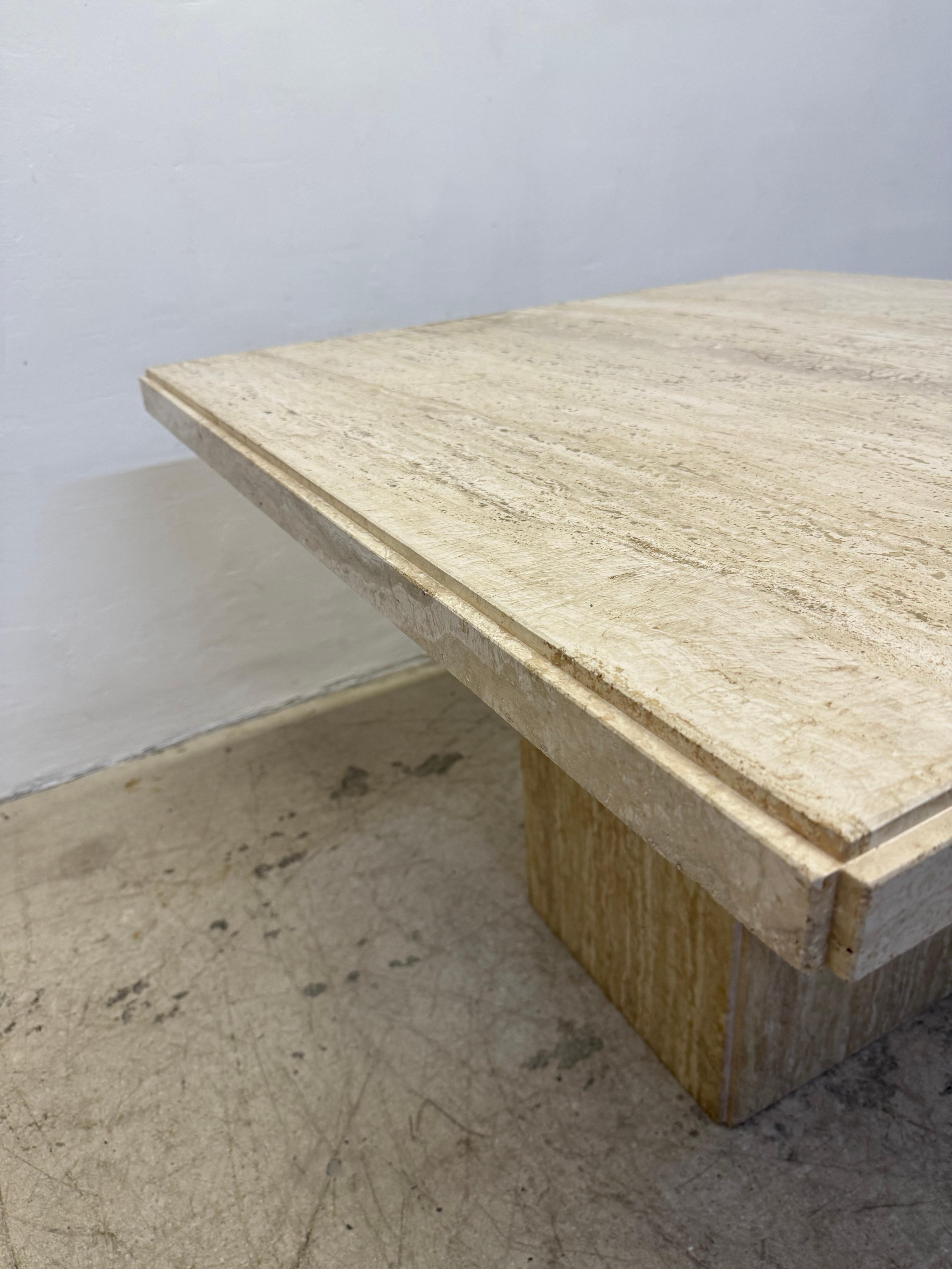 Italian Polished Travertine Square Dining or Center Table, 1970s 6