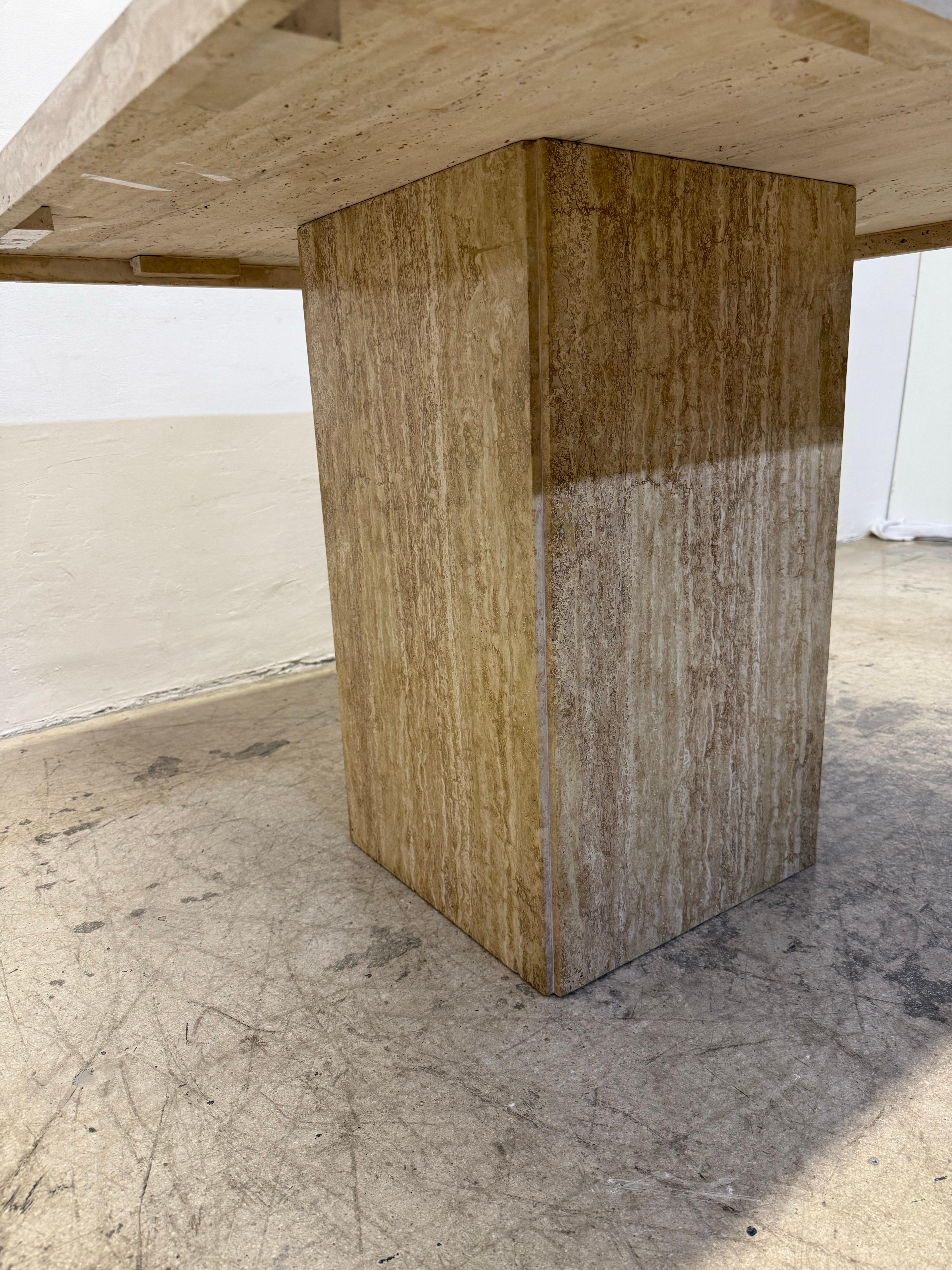 Italian Polished Travertine Square Dining or Center Table, 1970s 7