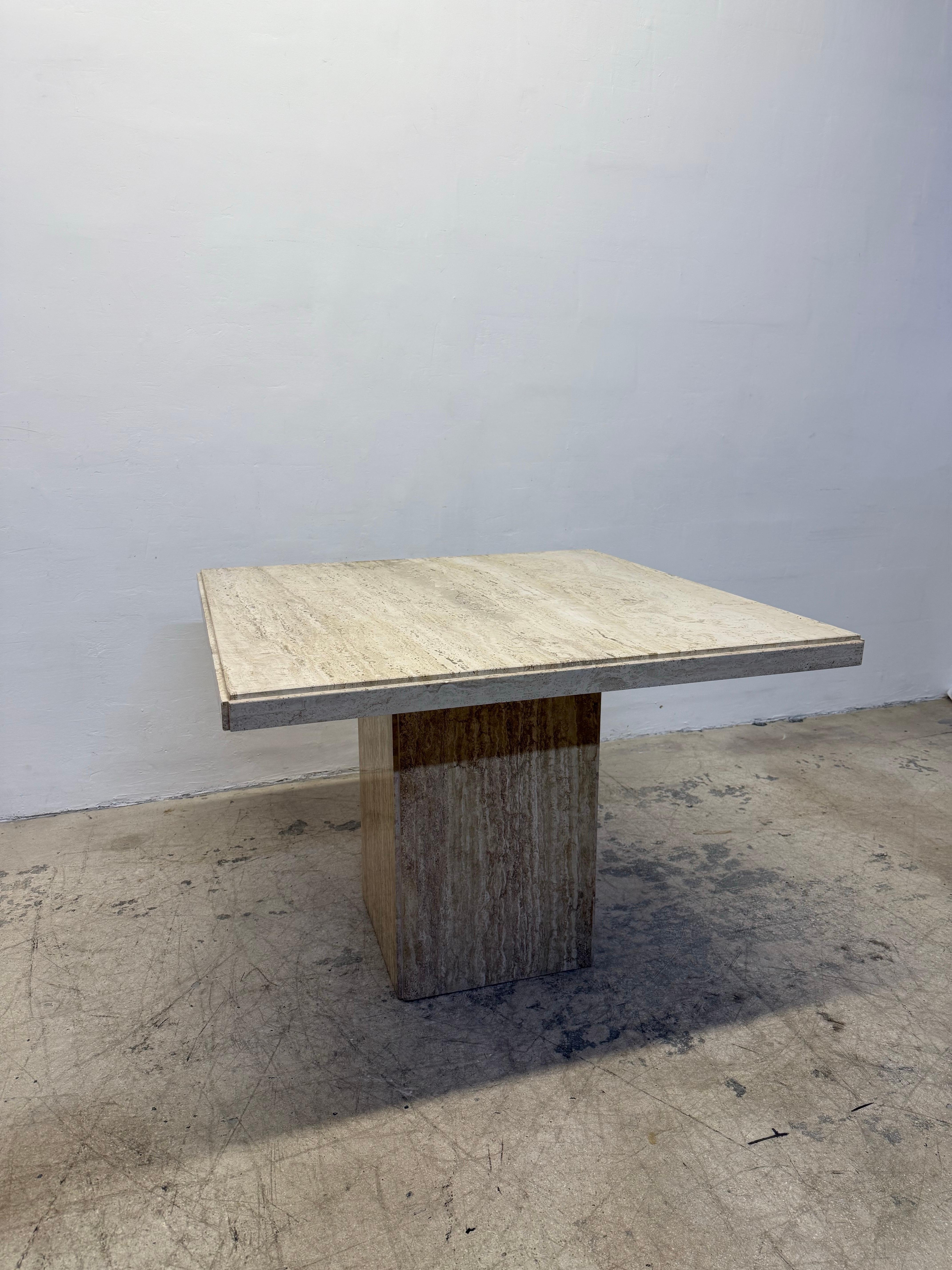Mid-Century Modern Italian Polished Travertine Square Dining or Center Table, 1970s