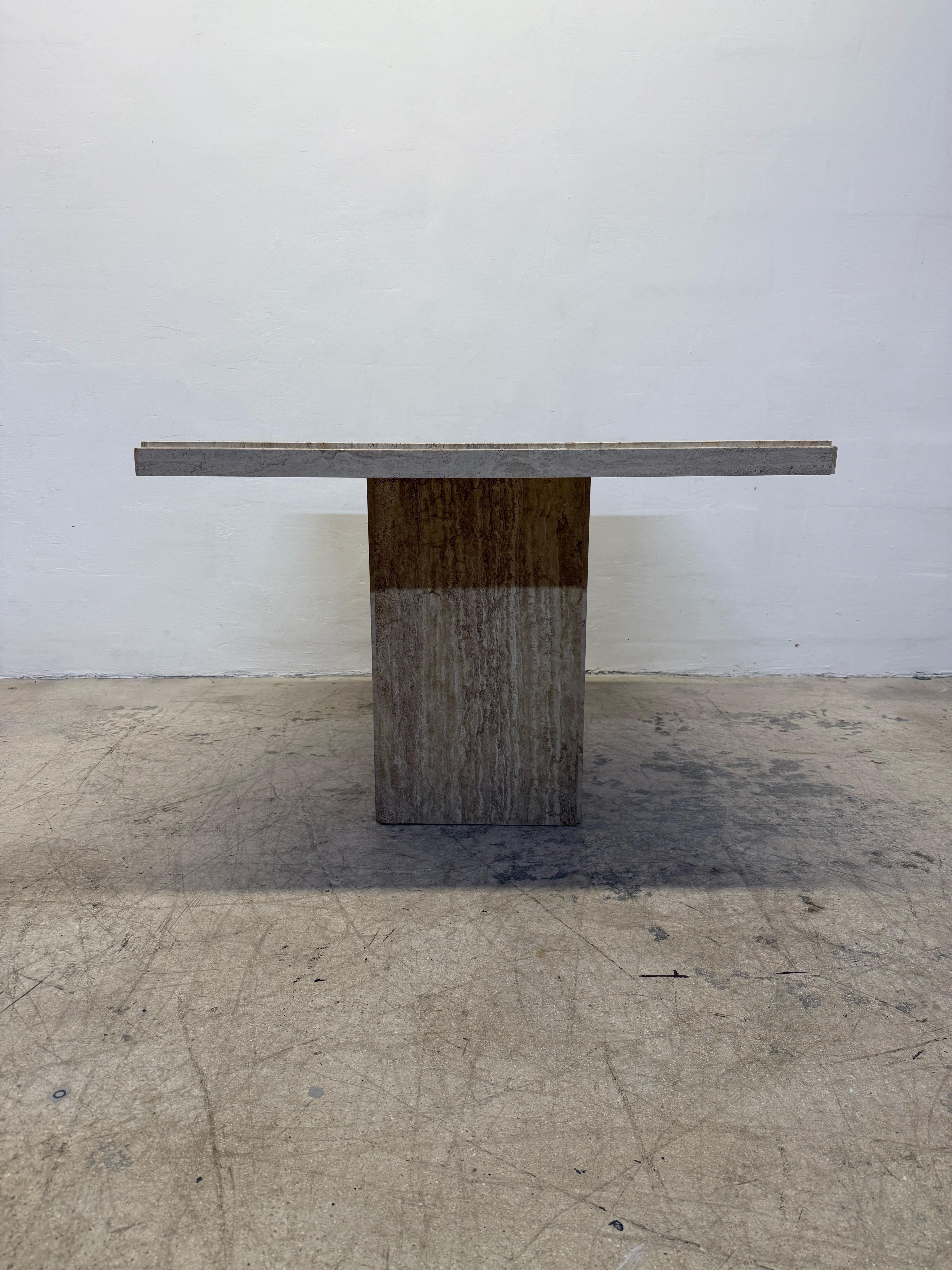 20th Century Italian Polished Travertine Square Dining or Center Table, 1970s