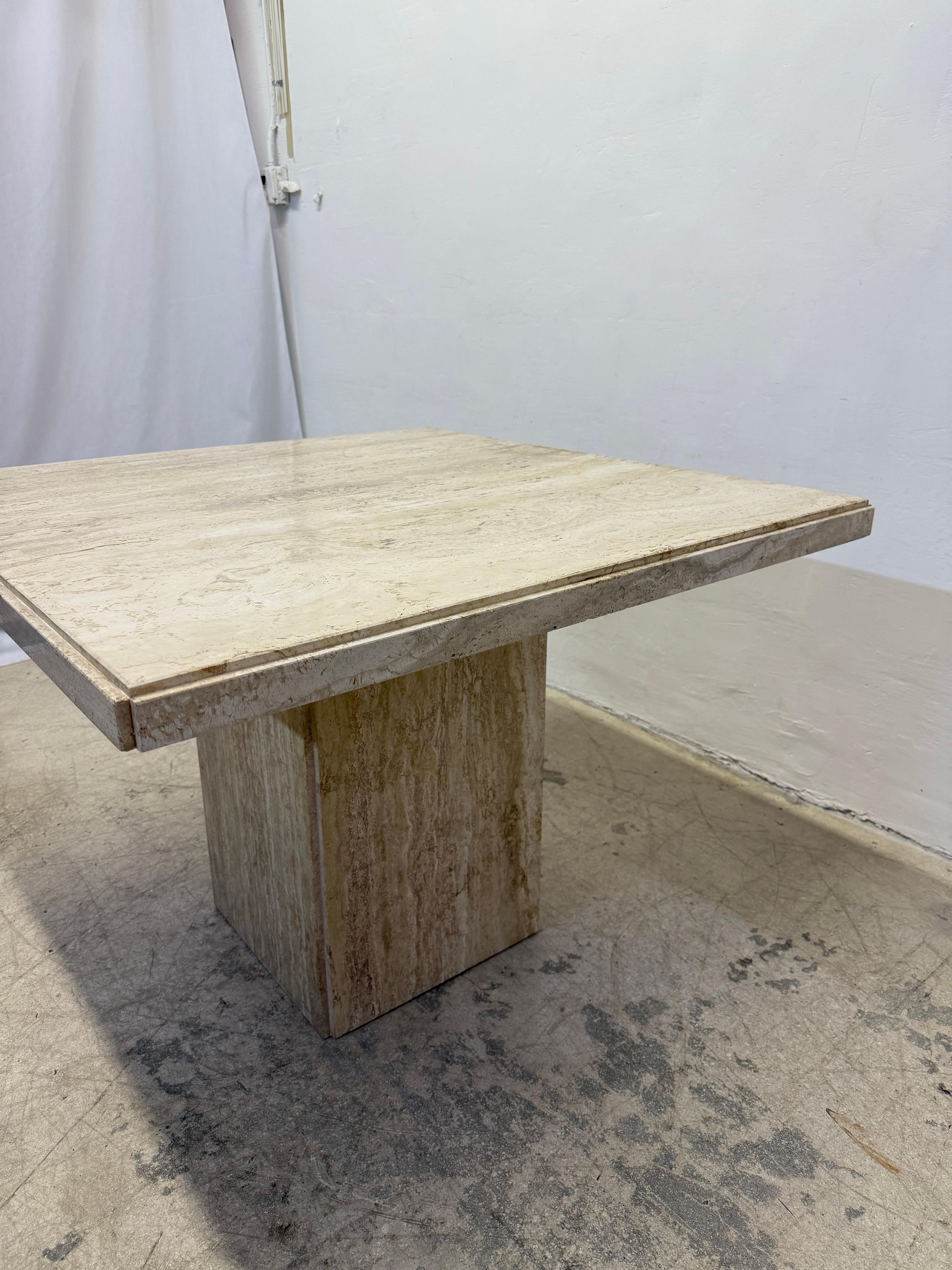 Italian Polished Travertine Square Dining or Center Table, 1970s 1