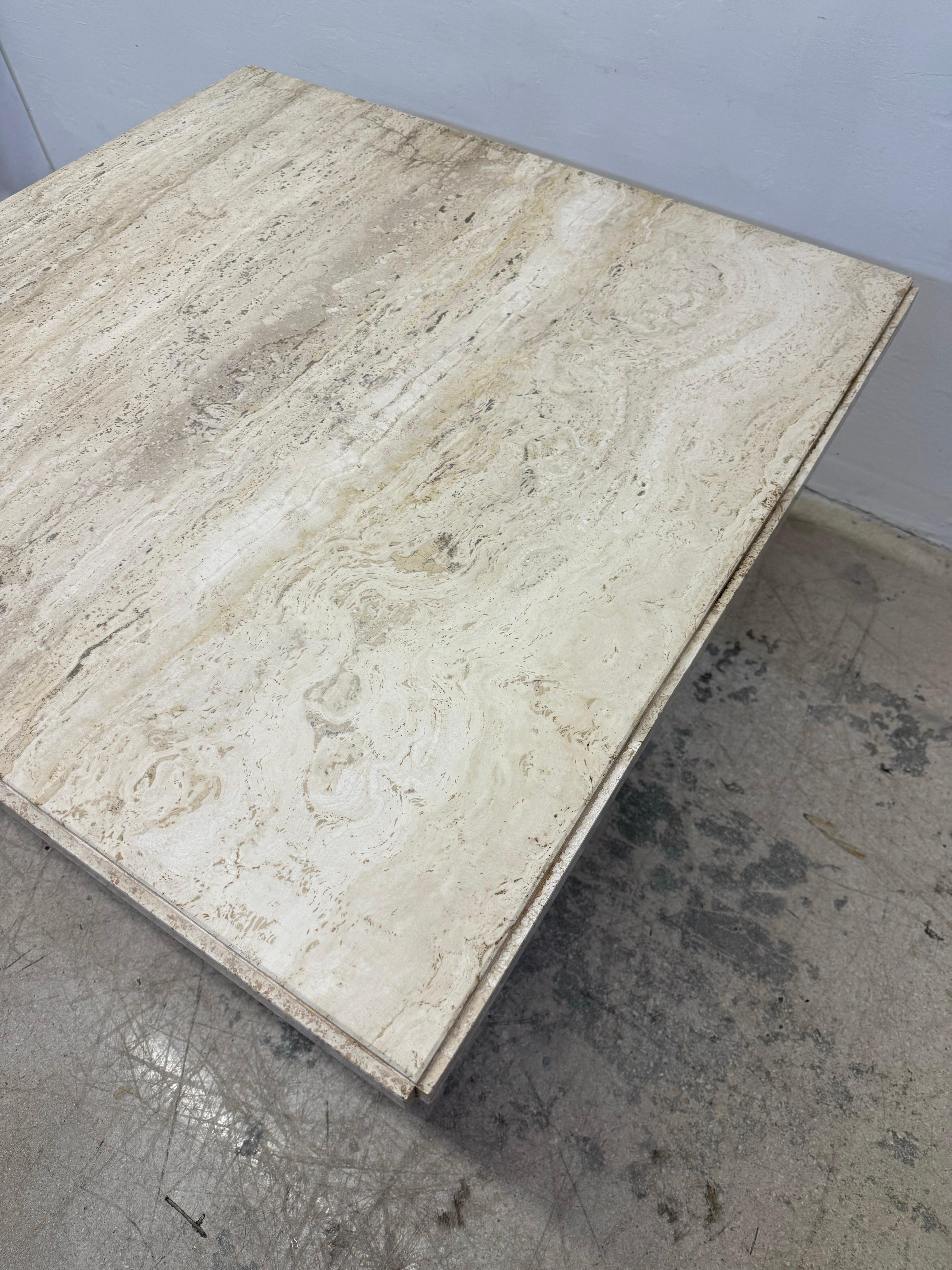 Italian Polished Travertine Square Dining or Center Table, 1970s 2