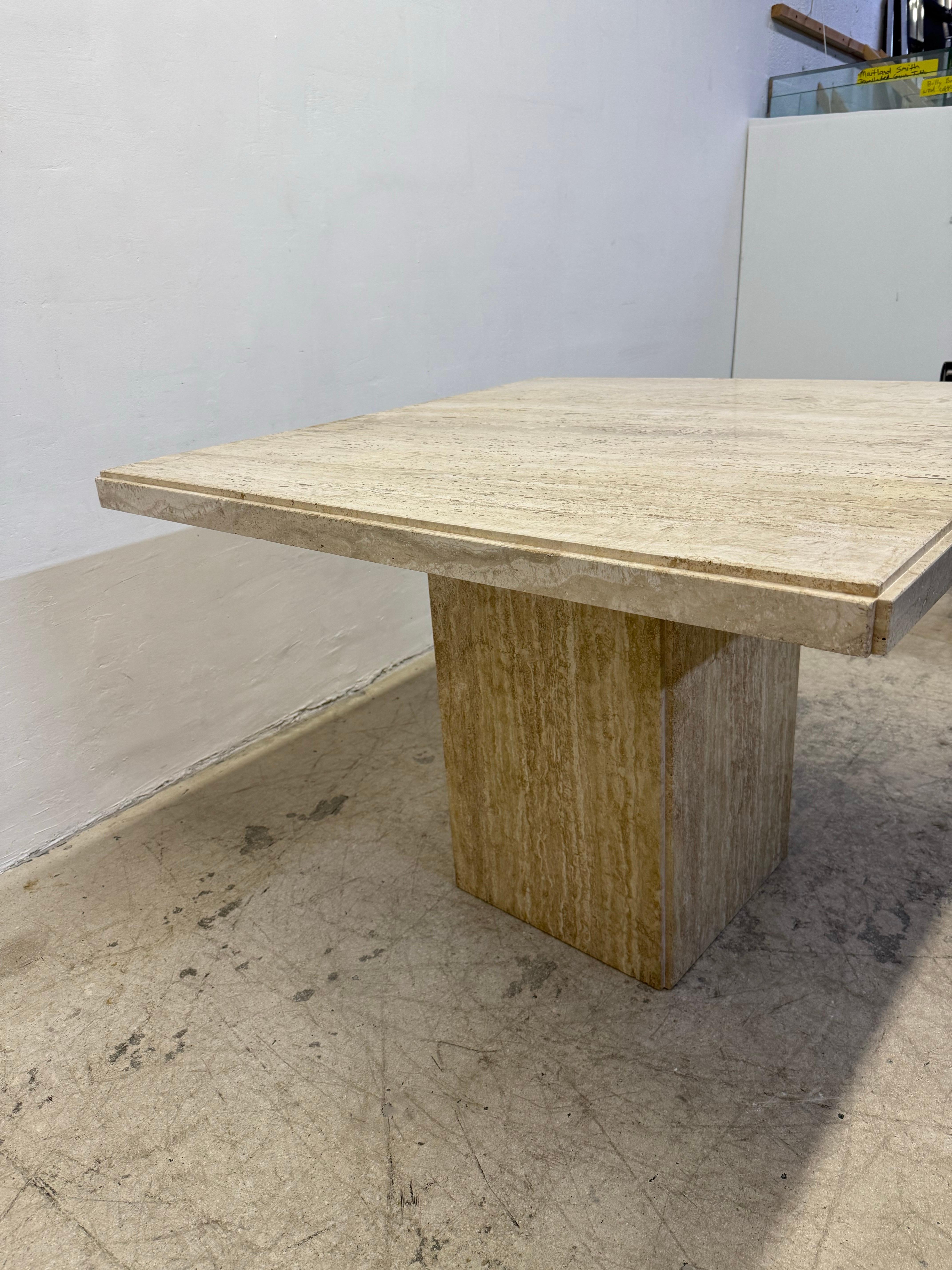 Italian Polished Travertine Square Dining or Center Table, 1970s 3