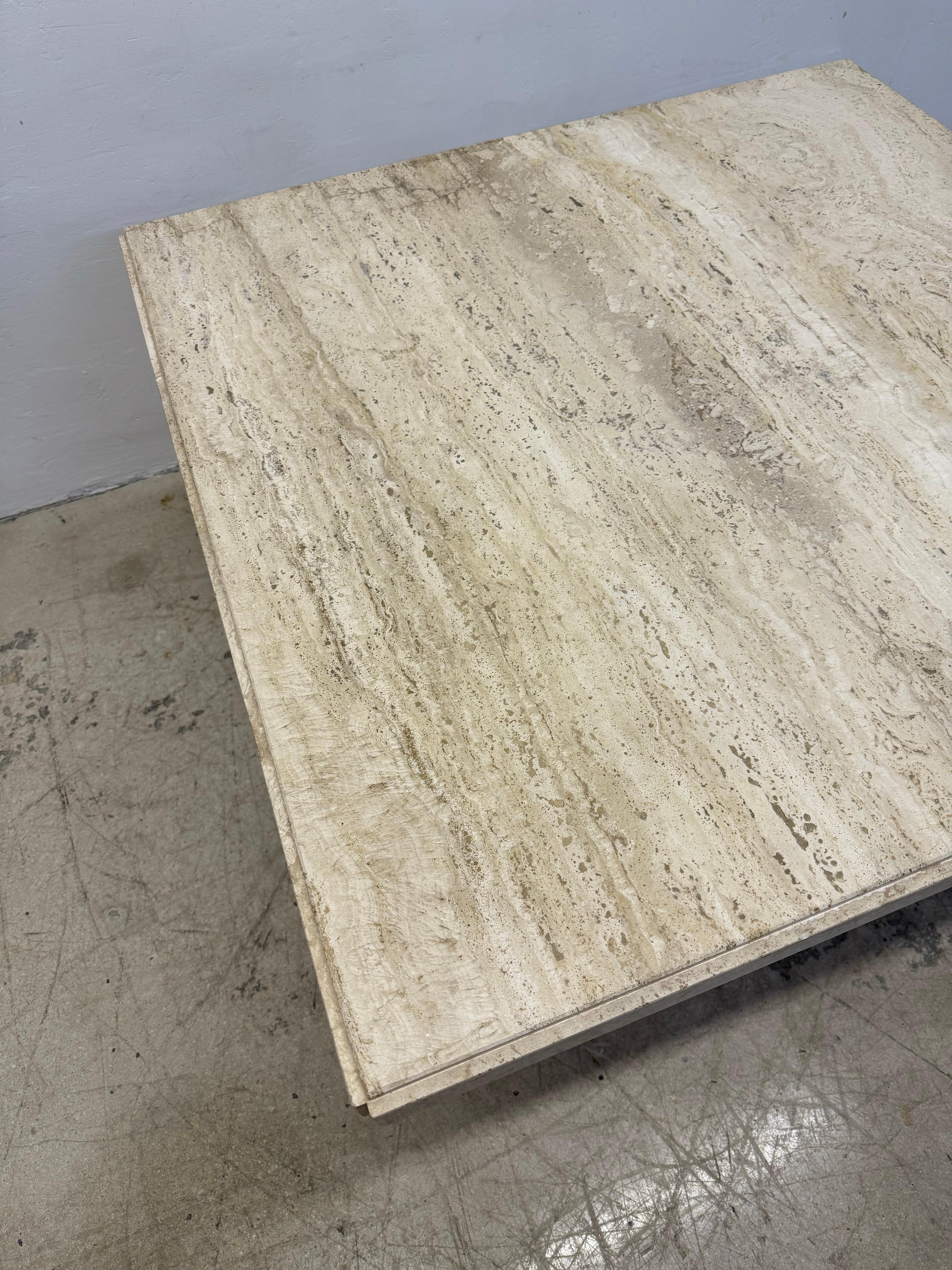 Italian Polished Travertine Square Dining or Center Table, 1970s 4