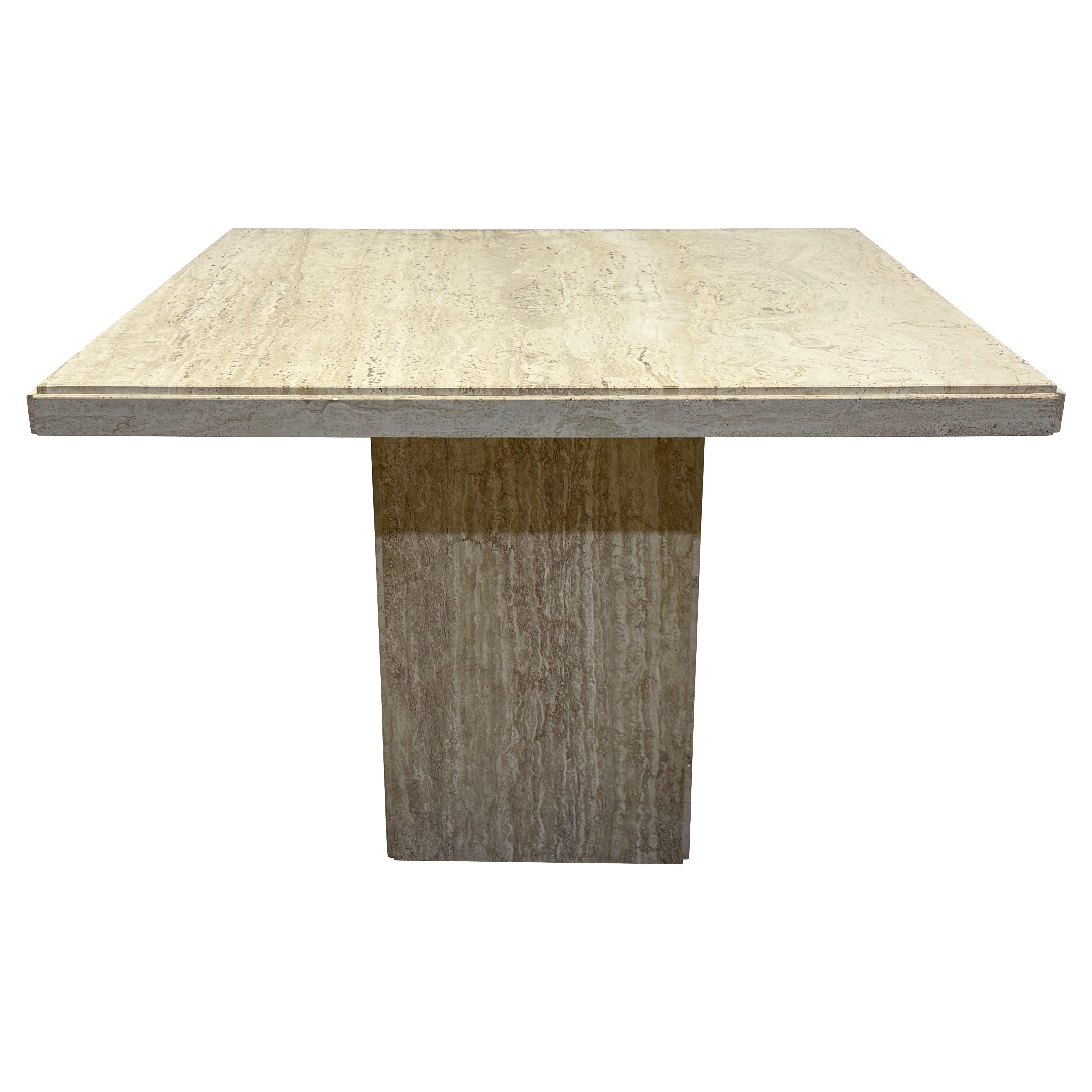 Italian Polished Travertine Square Dining or Center Table, 1970s