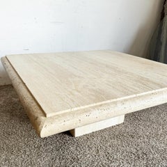 Italian Polished Travertine Square Top Coffee Table