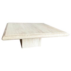 Italian Polished Travertine Square Top Coffee Table