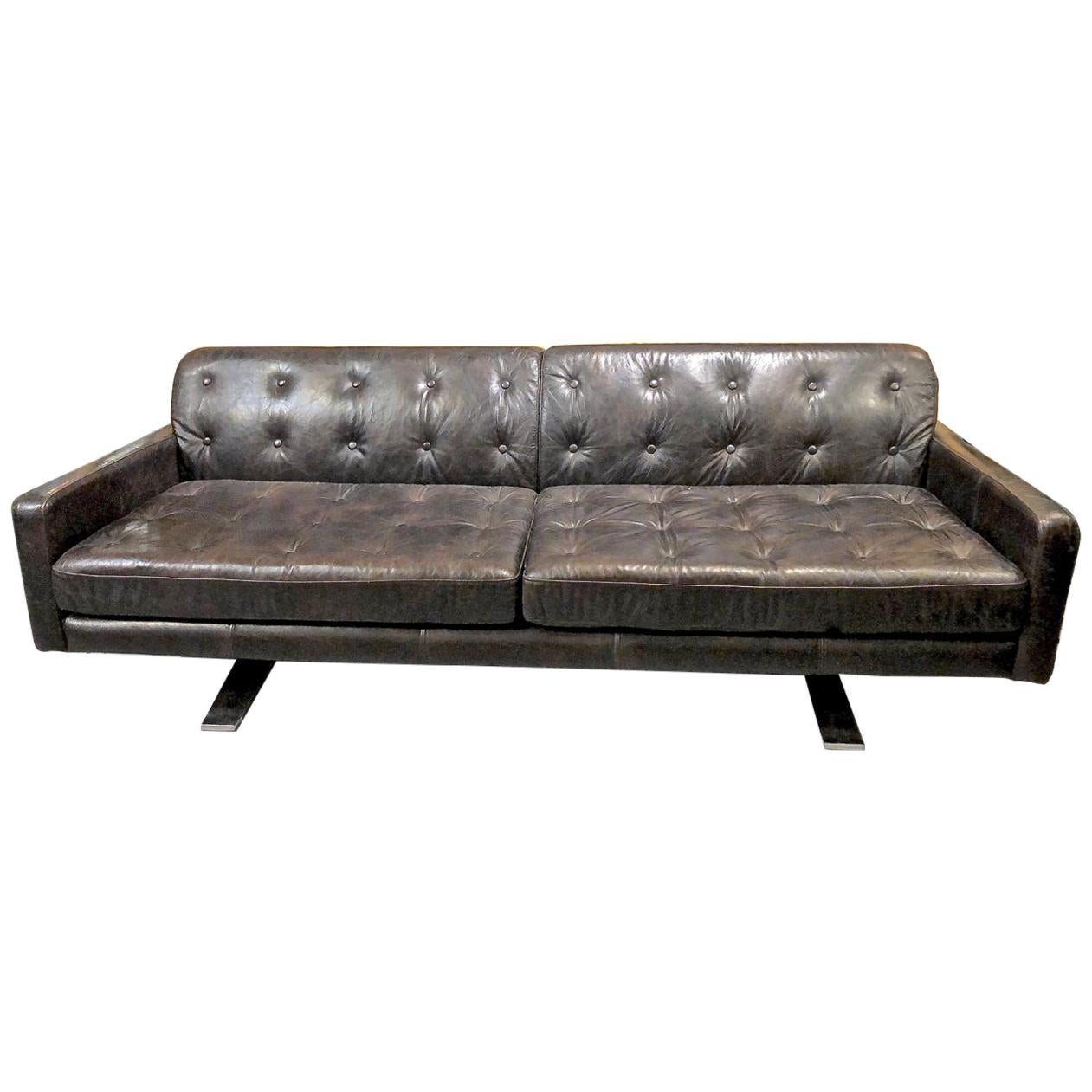 Italian Polrona Frau-Style Leather Sofa