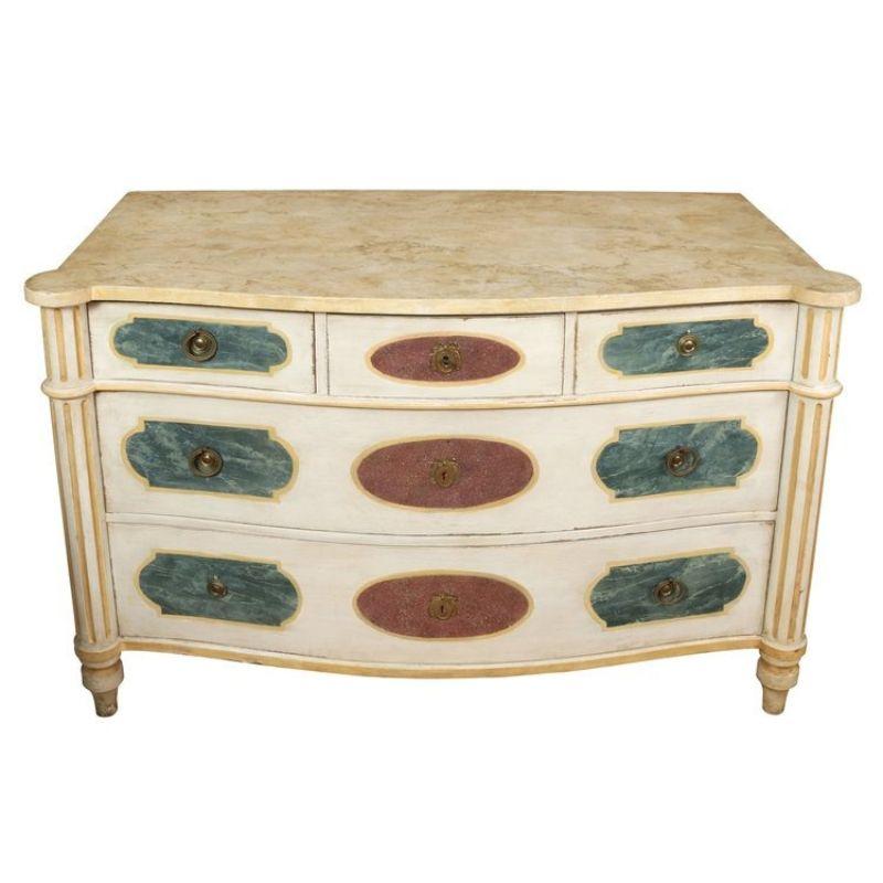 Italian Polychrome Commode with Faux Marble Top In Good Condition For Sale In Locust Valley, NY