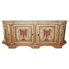 Italian Polychrome Credenza or Buffet with Faux Marble Top, Early 19th Century