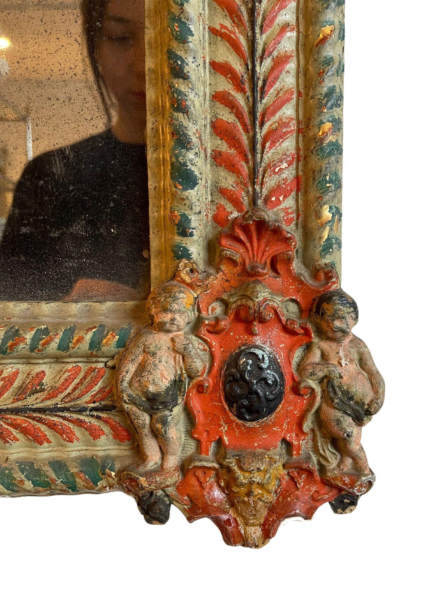 19th Century Italian Polychrome Painted Mirror For Sale