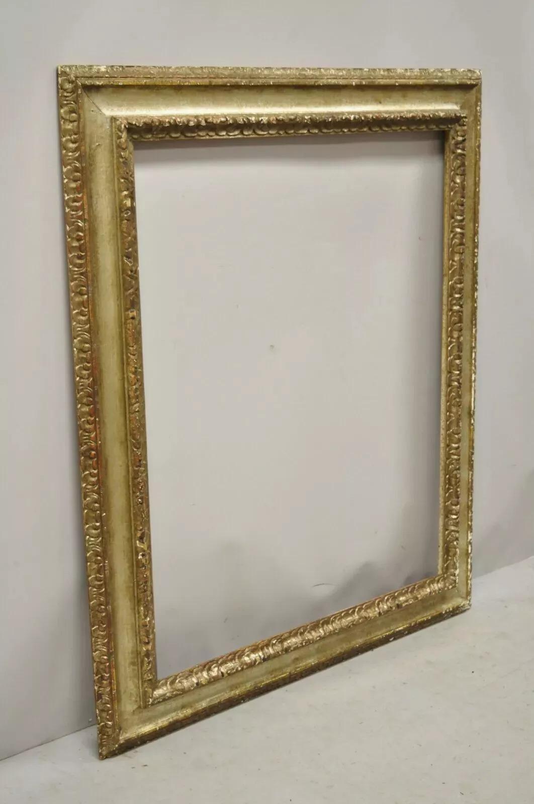 Marco Italiano Para Pintura Florentina De Madera Tallada Dorada Policromada 51x33 en venta 6