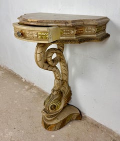 Italian Polychrome Pedestal with Marble Top, Mid-20th Century