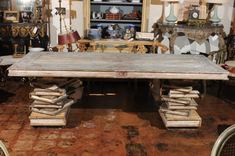 Italian Polychrome Wood Library Table with Hand Carved Books, Florence ...