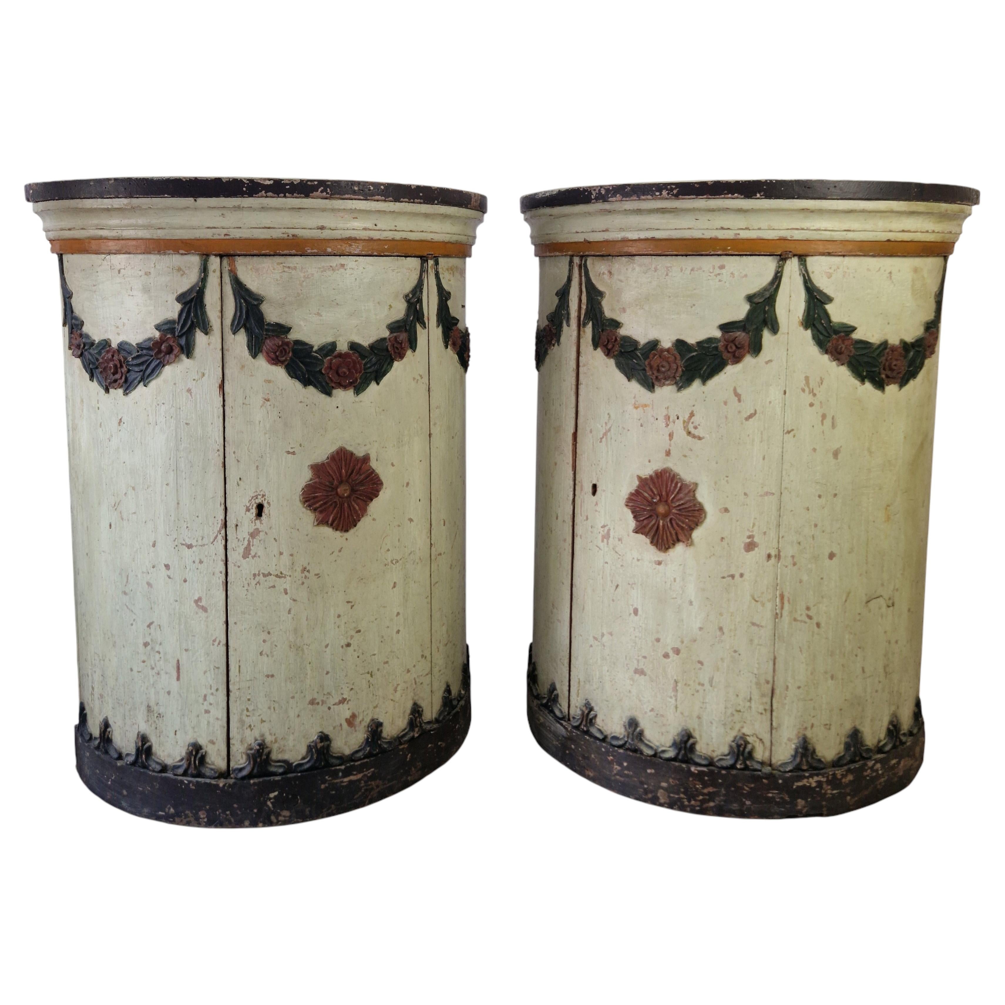 Italian Polychromed Drum Cupboards, Louis XVI Style, 18th Century