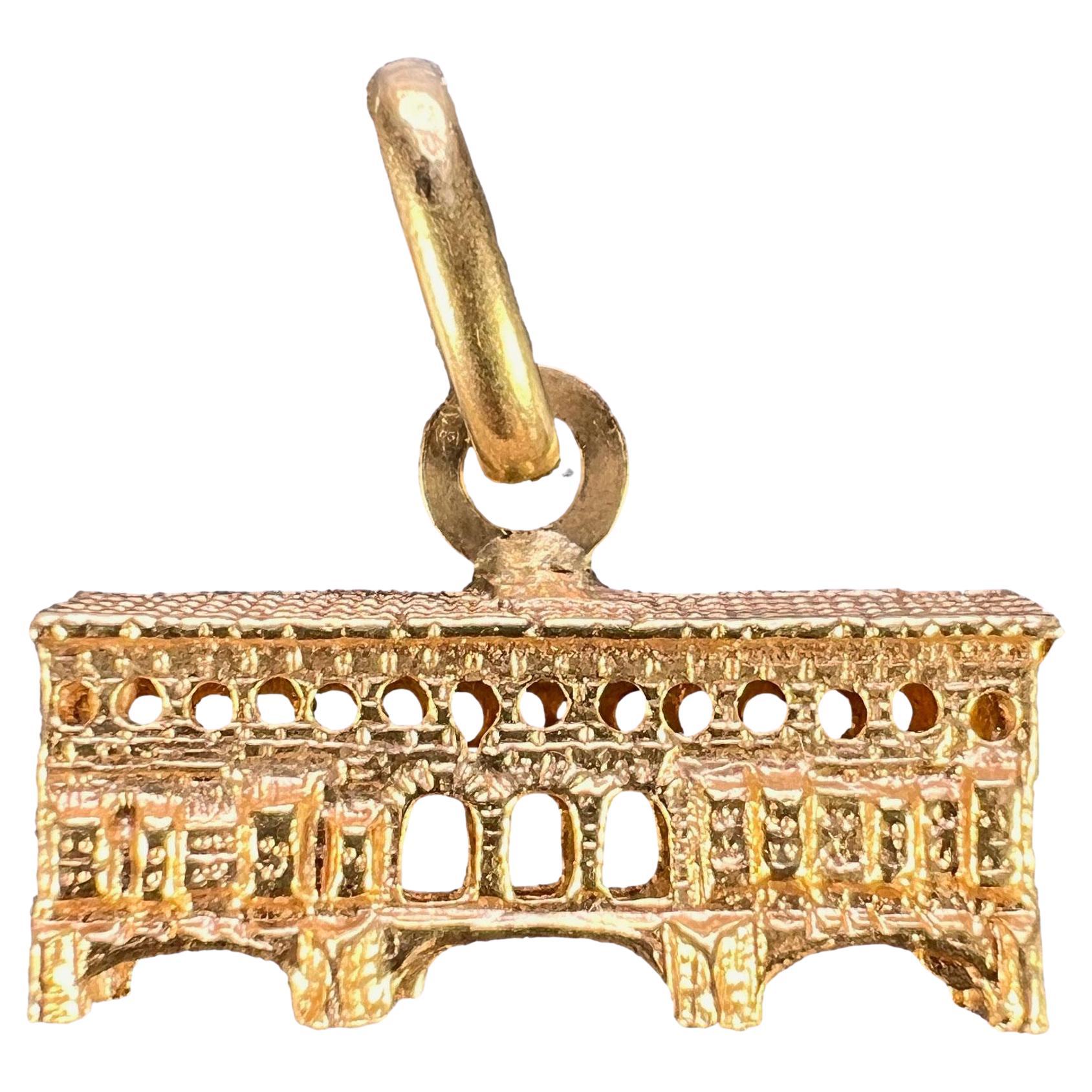 Italian Ponte Vecchio Bridge Florence 18K Yellow Gold Charm Pendant