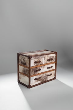 Italienische Kommode aus Pony und Leder mit Schubladenschrank